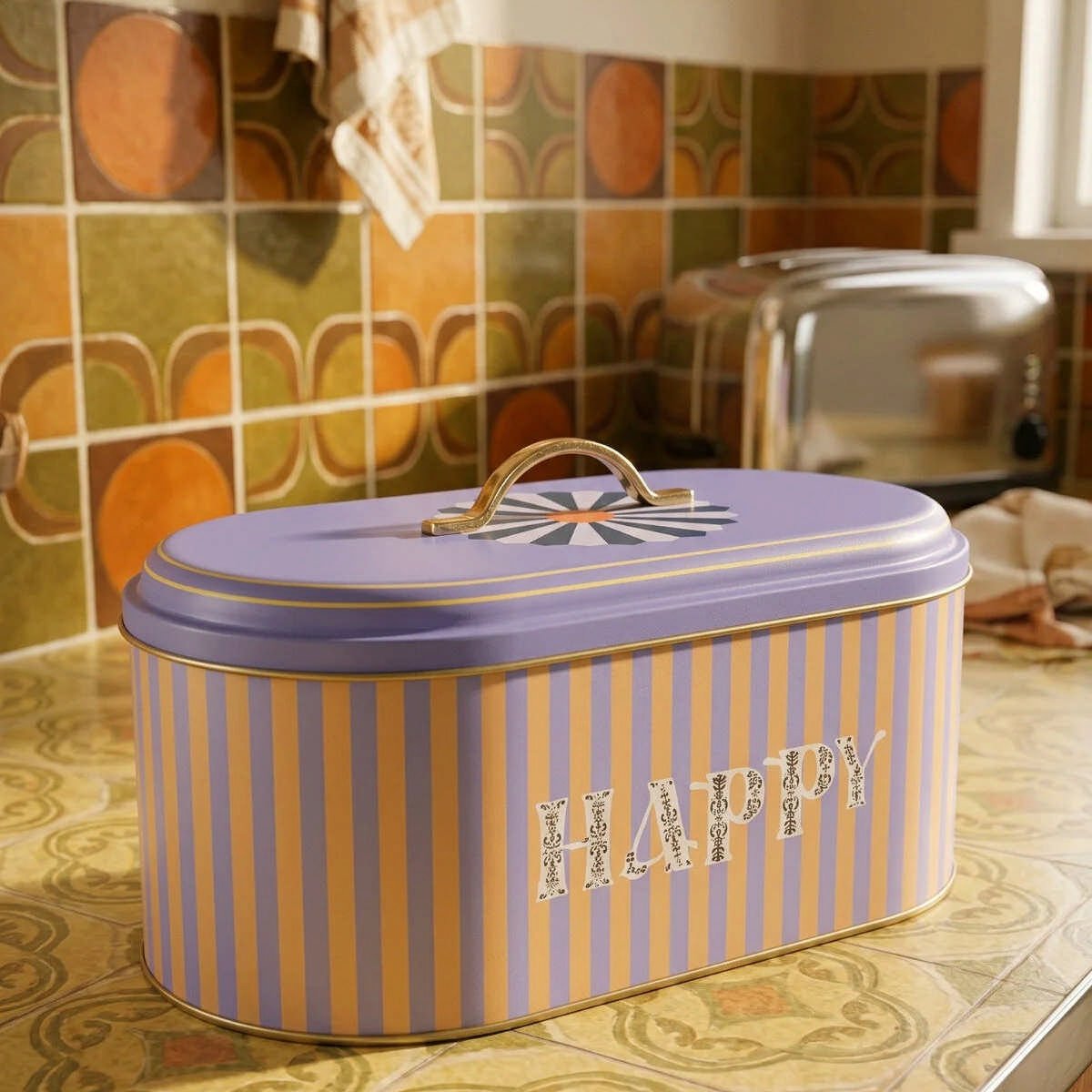 Feel Moods Happy Oval Metal Ekmek Kutusu - 7 Litre / 17,8 x 33,8 x 15,2 cm — Ekmeklik — görsel 4 / 4 — Tinbox