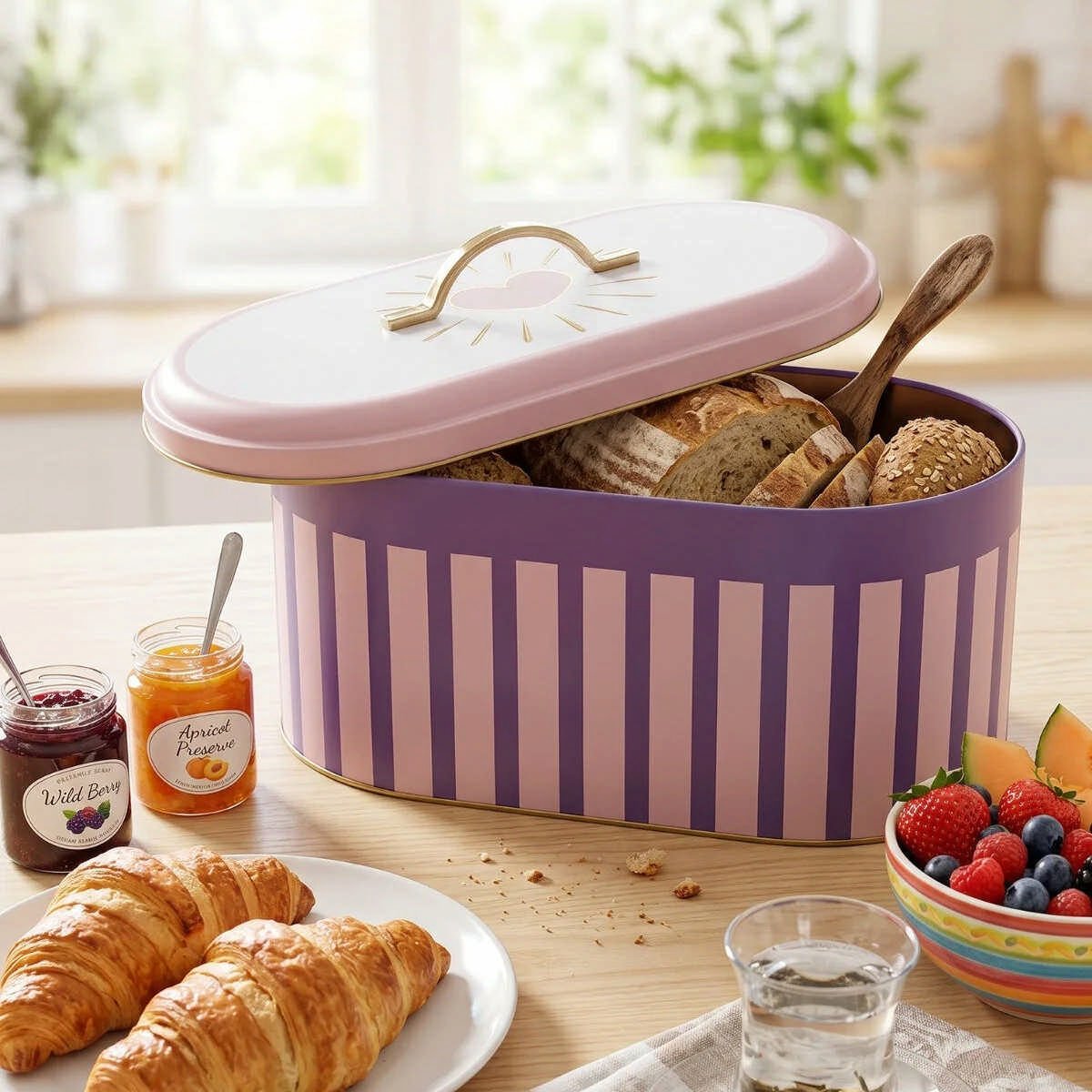 Charm Heart Oval Metal Ekmek Kutusu - 7 Litre / 17,8 x 33,8 x 15,2 cm — Ekmeklik — görsel 4 / 5 — Tinbox