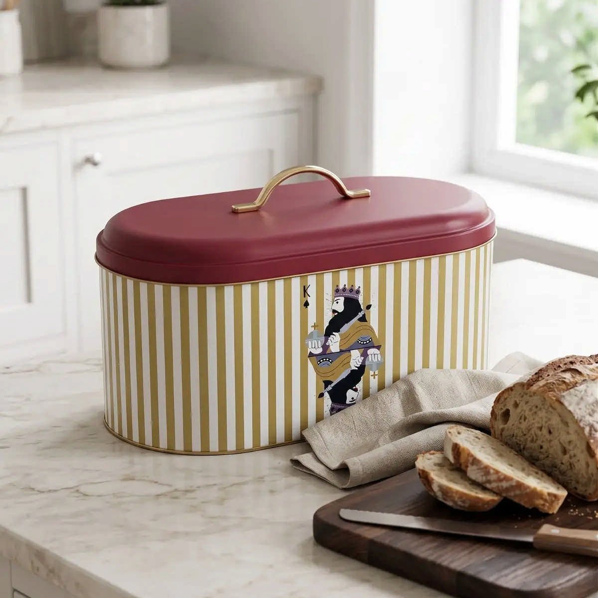 Her.Lines King Oval Metal Ekmek Kutusu - 7 Litre / 17,8 x 33,8 x 15,2 cm — Ekmeklik — görsel 2 / 5 — Tinbox