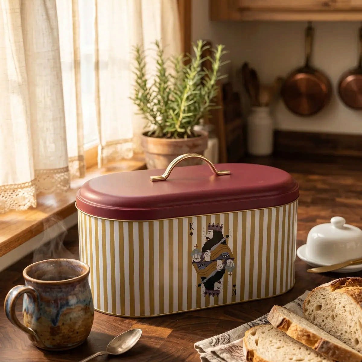 Her.Lines King Oval Metal Ekmek Kutusu - 7 Litre / 17,8 x 33,8 x 15,2 cm — Ekmeklik — görsel 3 / 5 — Tinbox