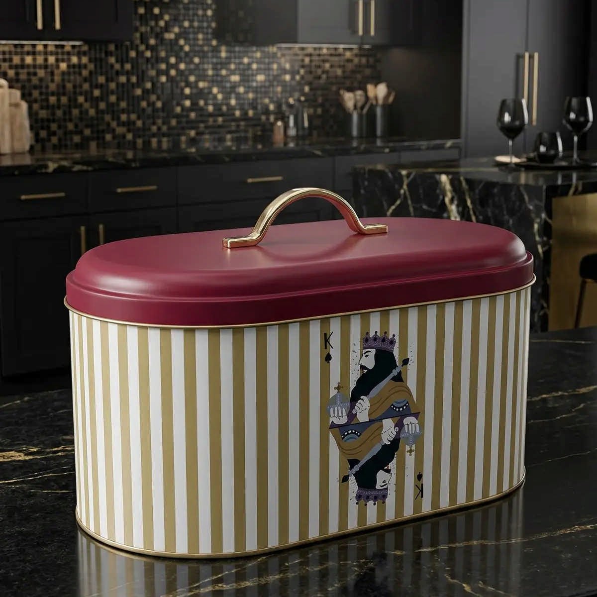 Her.Lines King Oval Metal Ekmek Kutusu - 7 Litre / 17,8 x 33,8 x 15,2 cm — Ekmeklik — görsel 1 / 5 — Tinbox