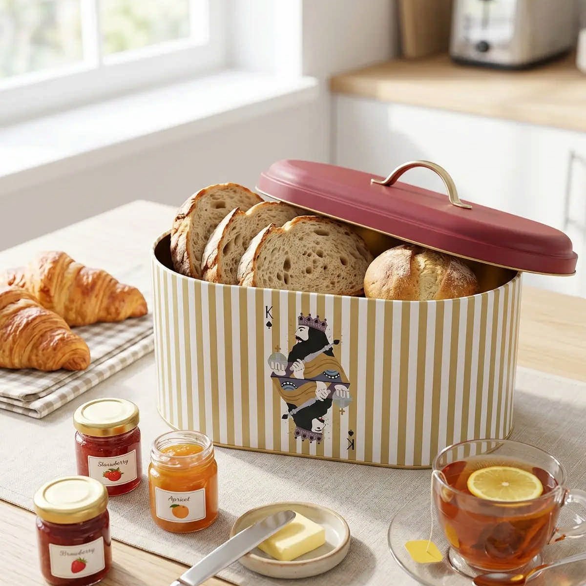 Her.Lines King Oval Metal Ekmek Kutusu - 7 Litre / 17,8 x 33,8 x 15,2 cm — Ekmeklik — görsel 4 / 5 — Tinbox