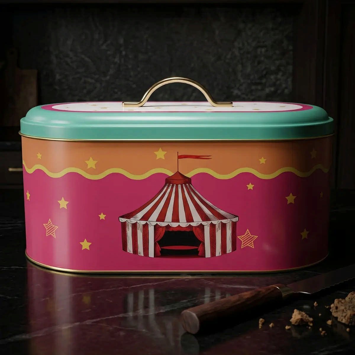 Carnival Nights Tent Oval Metal Ekmek Kutusu - 7 Litre / 17,8 x 33,8 x 15,2 cm — Ekmeklik — Tinbox