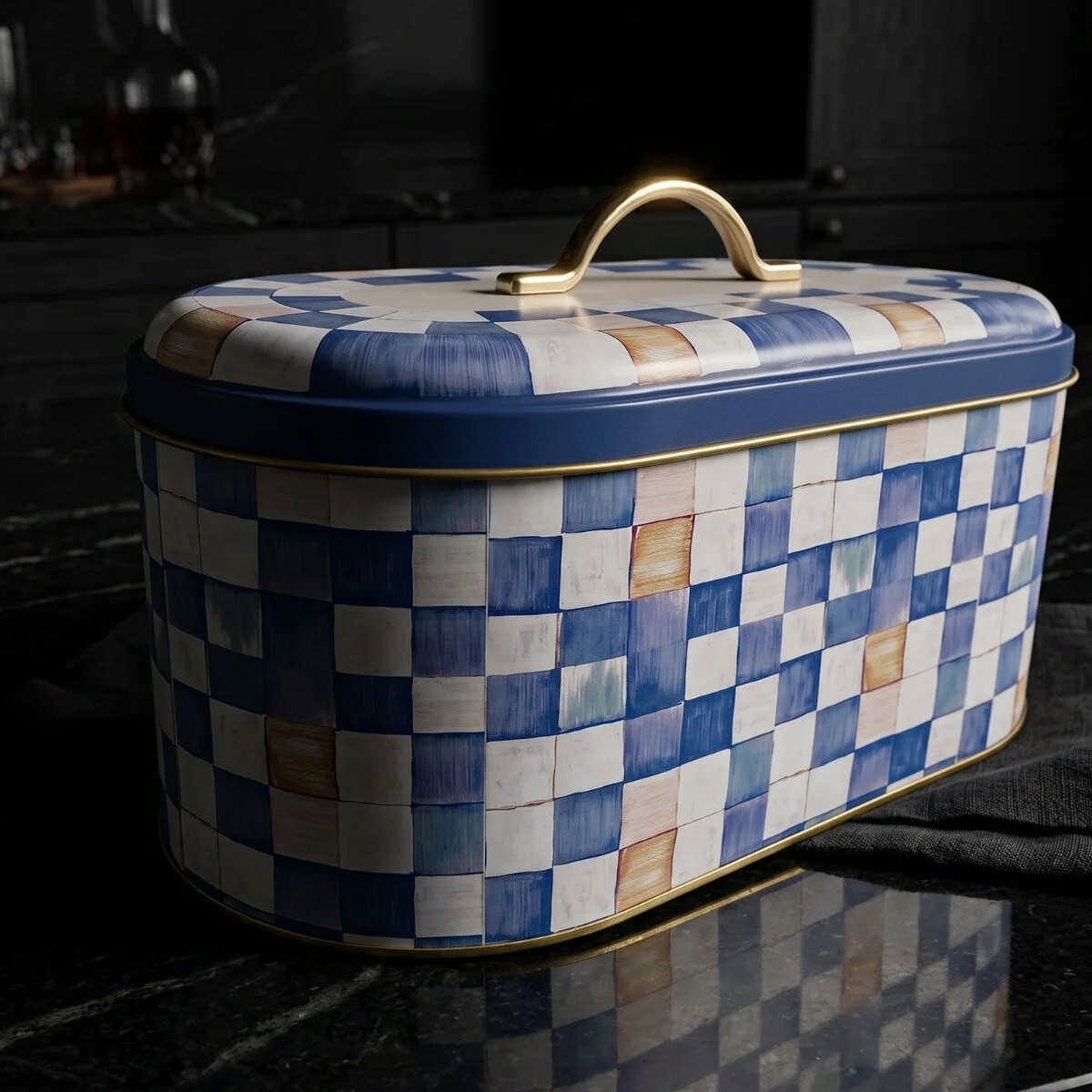 Blue Checkers Oval Metal Ekmek Kutusu - 7 Litre / 17,8 x 33,8 x 15,2 cm — Ekmeklik — görsel 3 / 5 — Tinbox
