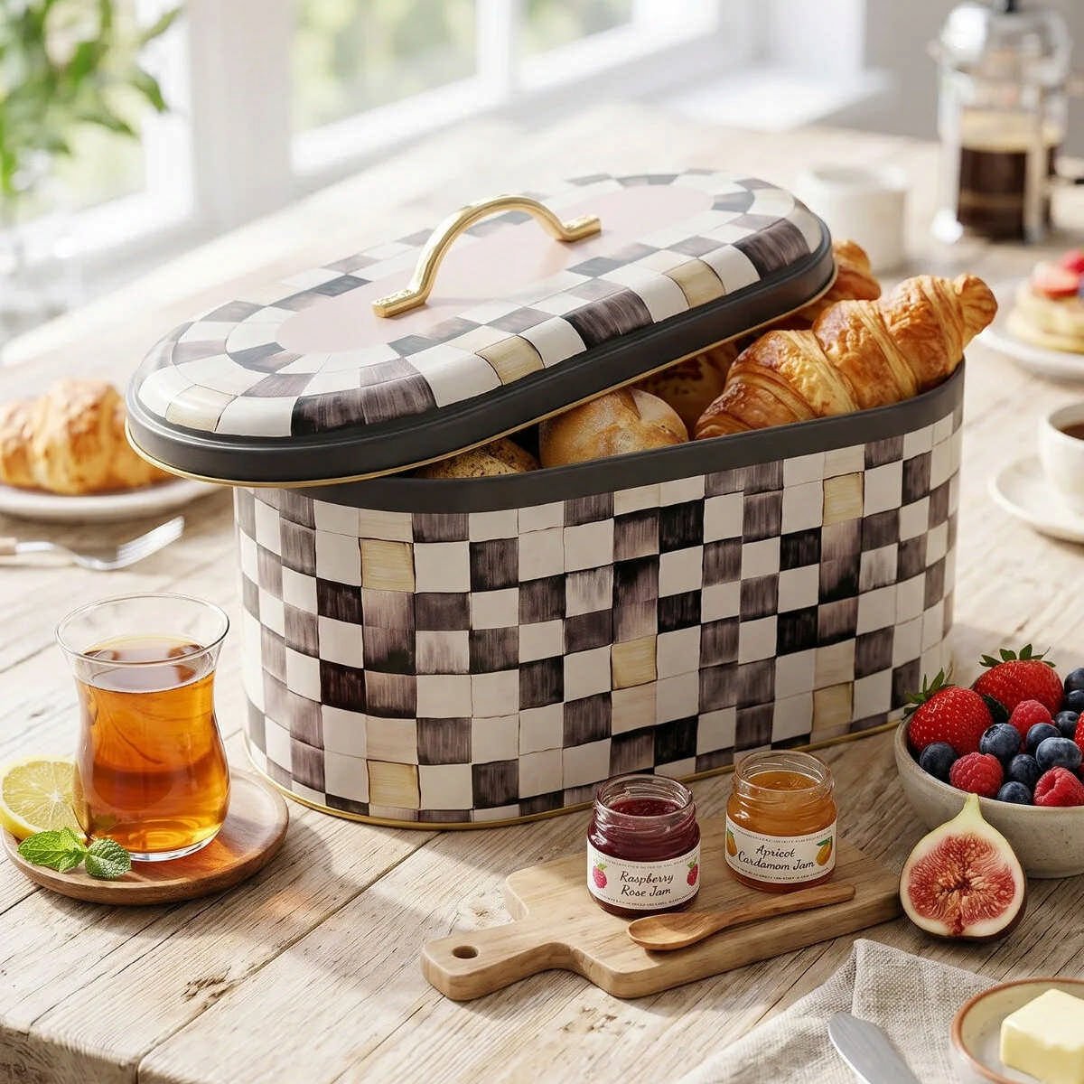 Black Checkers Oval Metal Ekmek Kutusu - 7 Litre / 17,8 x 33,8 x 15,2 cm — Ekmeklik — görsel 4 / 5 — Tinbox