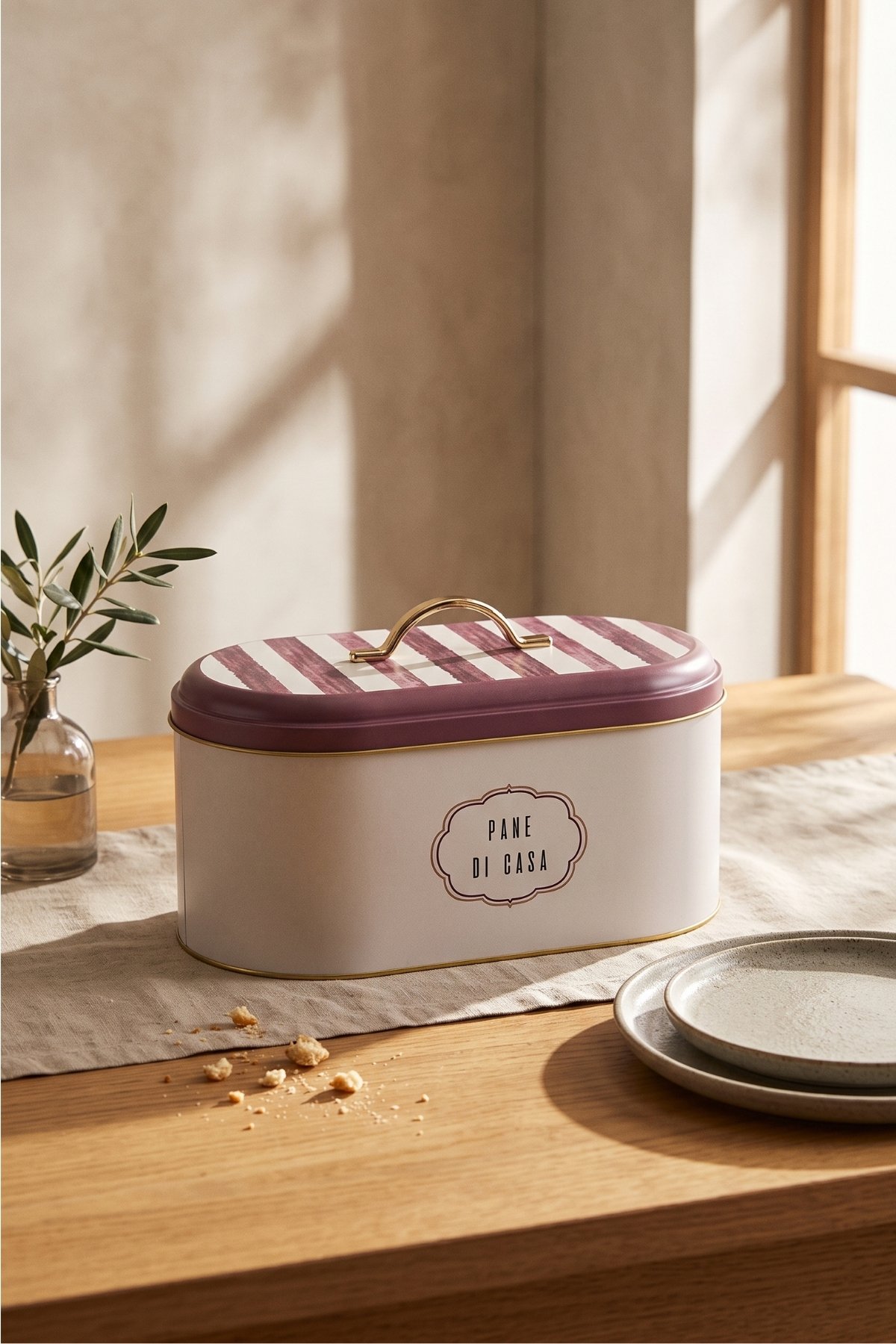 Oval Metal Ekmek Kutusu 7 Litre, 17.8 x 33.8 x 15.2 cm — Damson — Bread Boxes — view 2 of 3 — Tinbox
