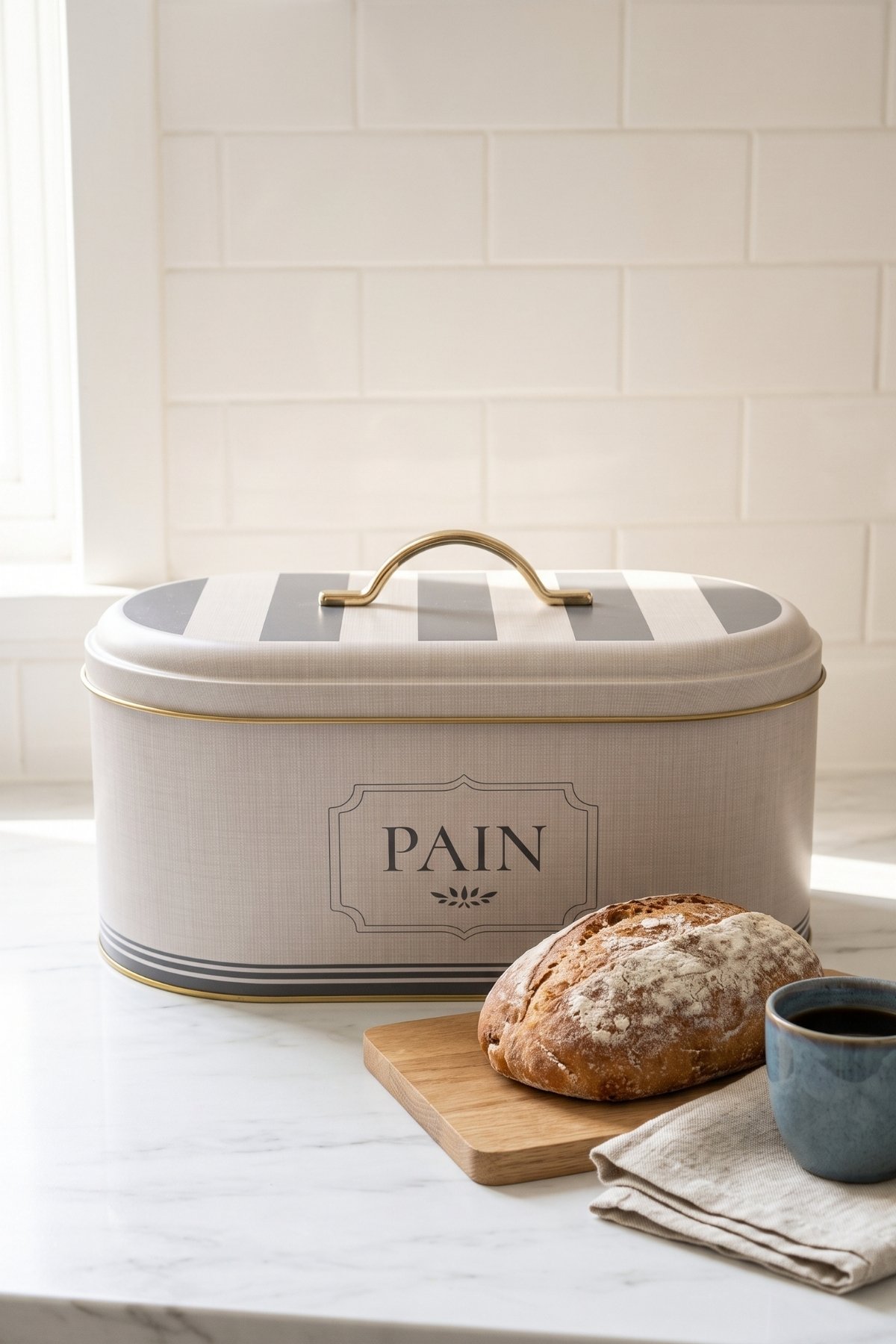 Oval Metal Ekmek Kutusu 7 Litre, 17.8 x 33.8 x 15.2 cm — French Bistro — Ekmeklik — Tinbox