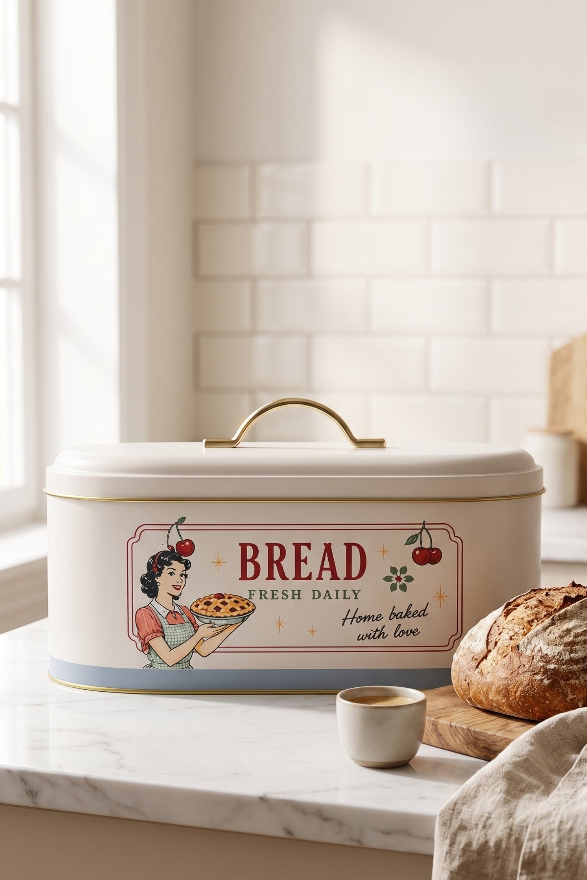 Oval Metal Ekmek Kutusu 7 Litre, 17.8 x 33.8 x 15.2 cm — Retro American — Ekmeklik — Tinbox