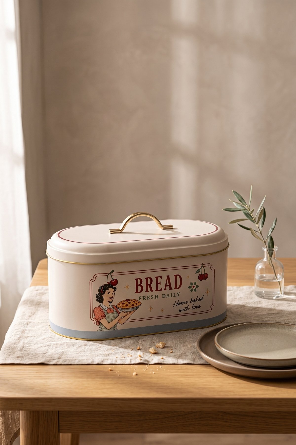 Oval Metal Ekmek Kutusu 7 Litre, 17.8 x 33.8 x 15.2 cm — Retro American — Ekmeklik — görsel 2 / 3 — Tinbox