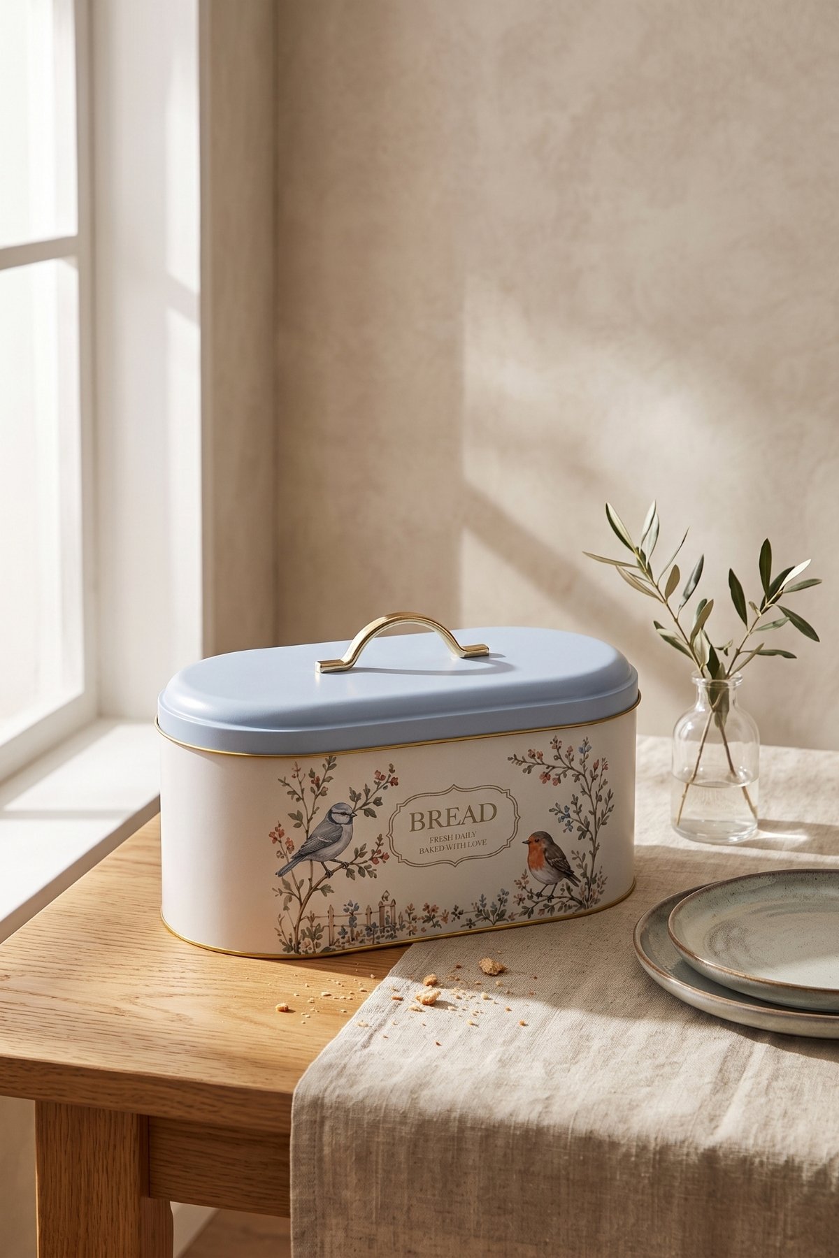 Oval Metal Ekmek Kutusu 7 Litre, 17.8 x 33.8 x 15.2 cm — Spring Birds — Ekmeklik — görsel 2 / 3 — Tinbox