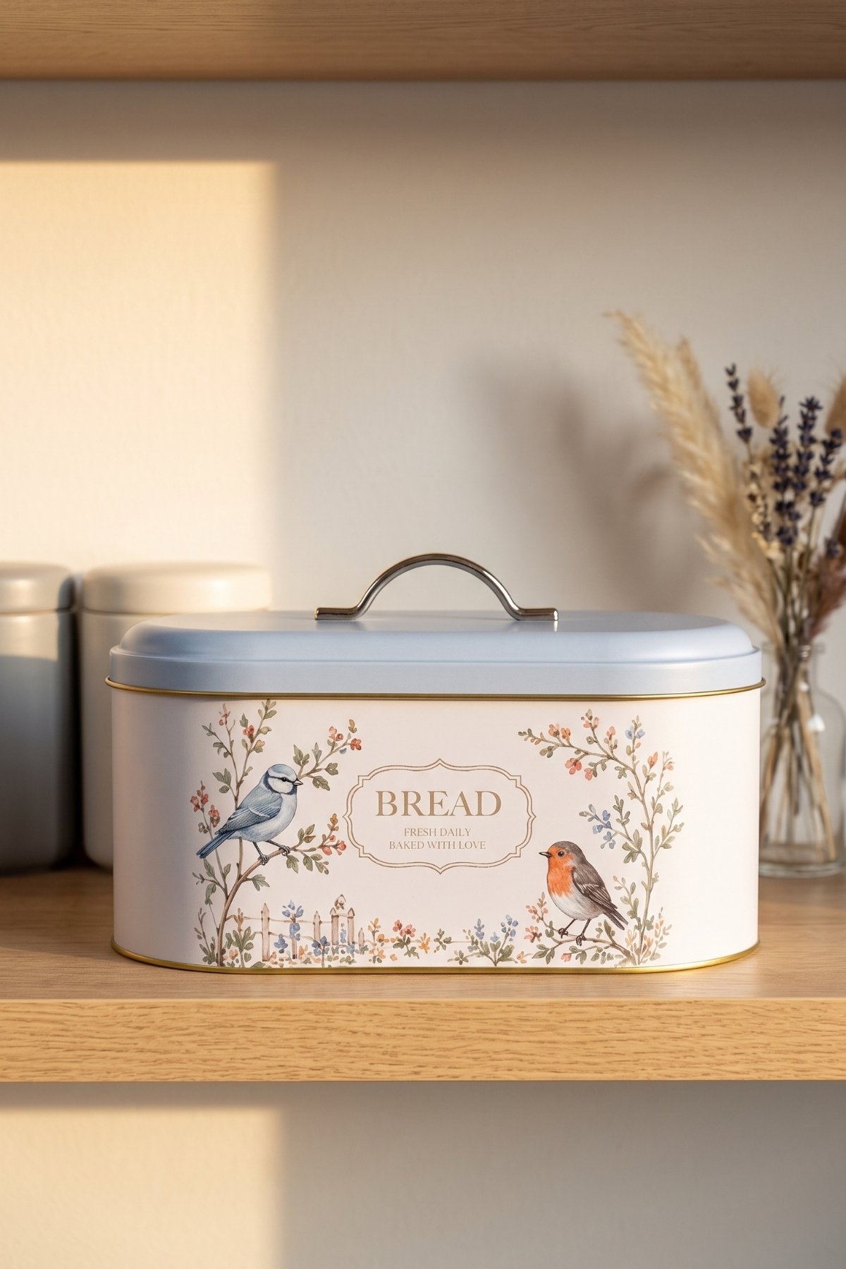 Oval Metal Ekmek Kutusu 7 Litre, 17.8 x 33.8 x 15.2 cm — Spring Birds — Ekmeklik — görsel 3 / 3 — Tinbox