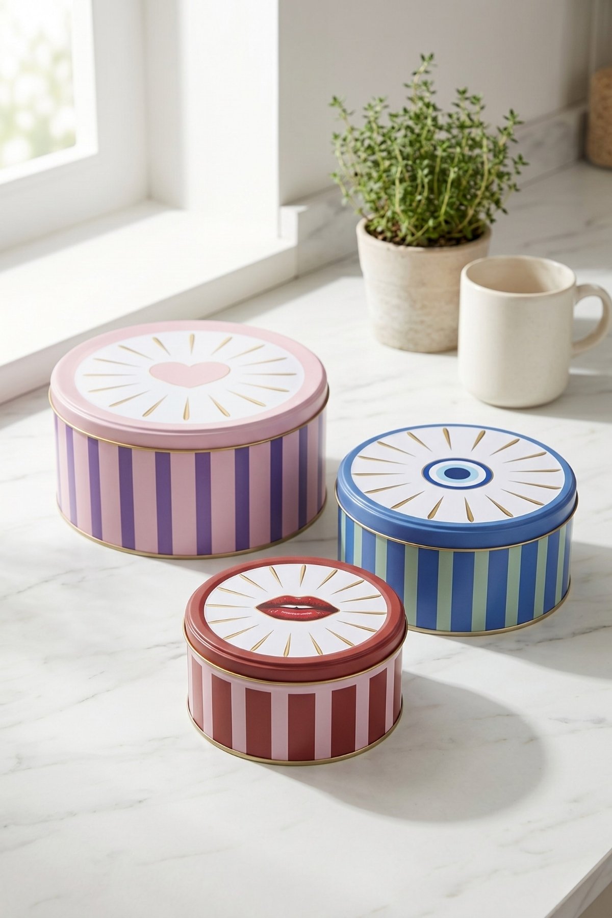 Silindir Saklama Kabı 3 lü Set Ø215, Ø175, Ø140, Charm — Kutu Setleri — Tinbox
