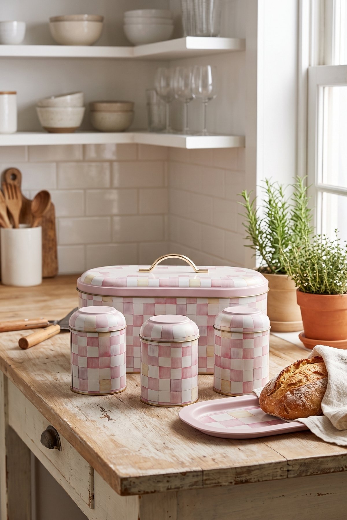 Yeni Oval Ekmeklik Full Filment Set, Pink Checkers — Kutu Setleri — görsel 2 / 5 — Tinbox