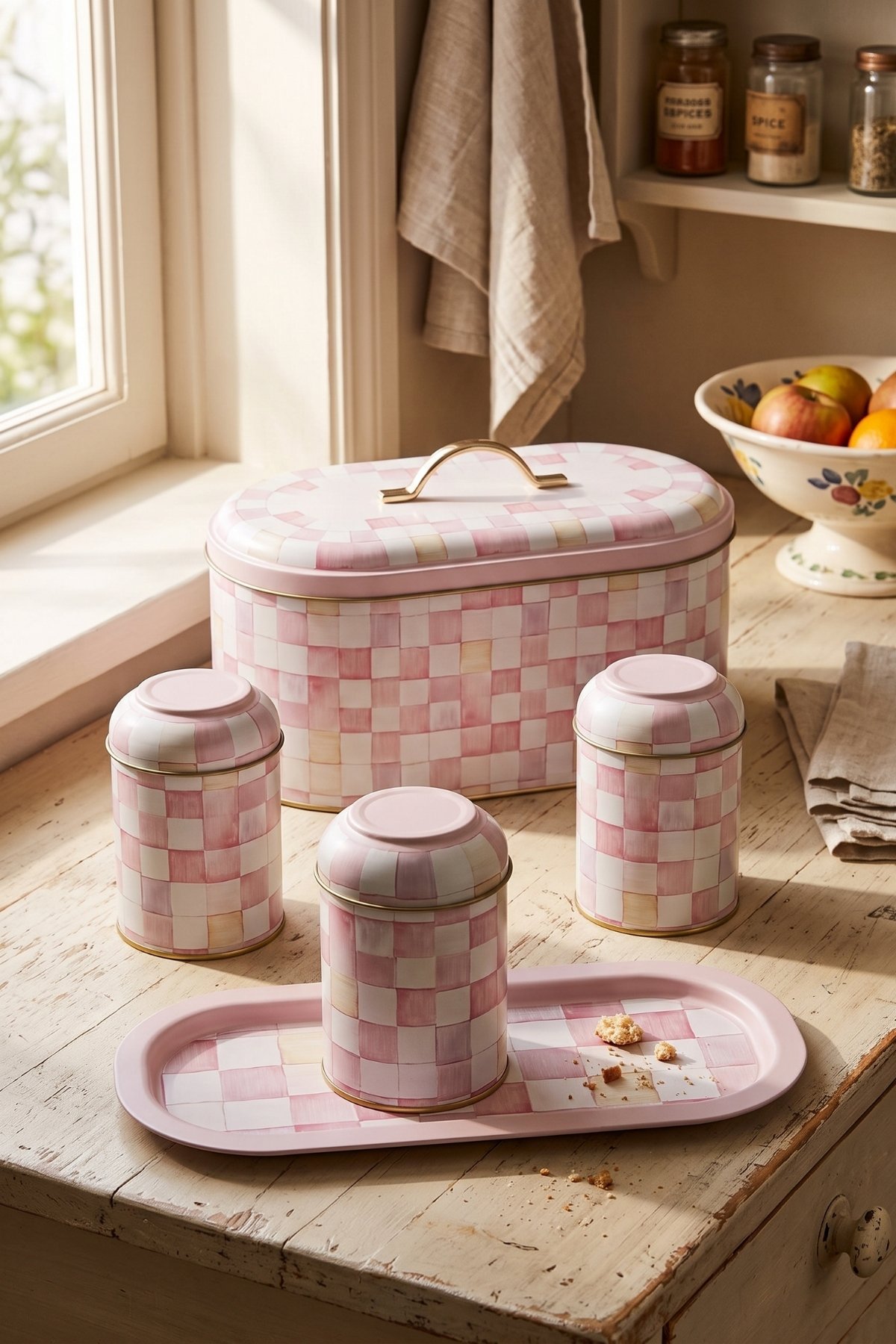 Yeni Oval Ekmeklik Full Filment Set, Pink Checkers — Kutu Setleri — görsel 5 / 5 — Tinbox