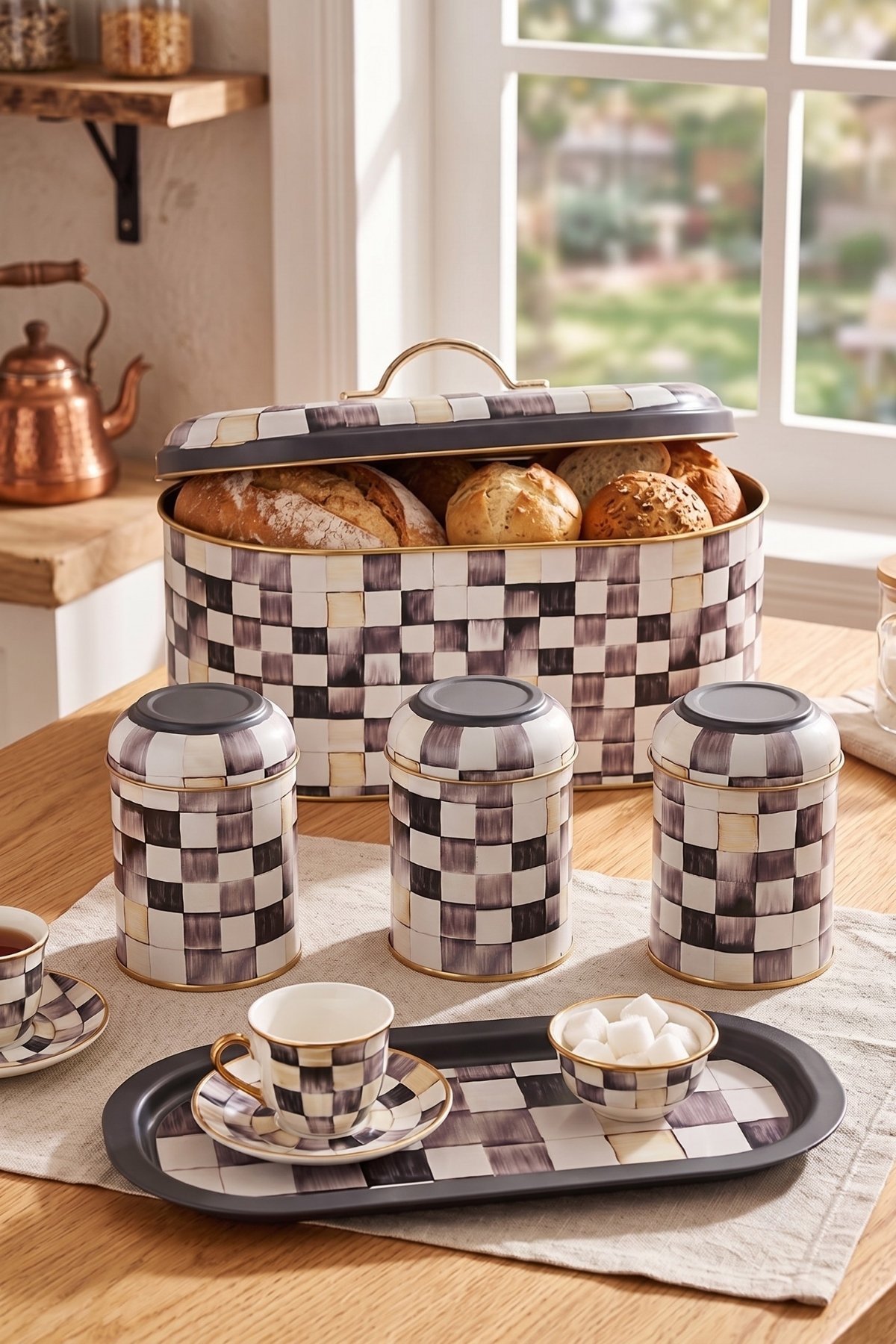 Yeni Oval Ekmeklik Full Filment Set, Smoked Checkers — Kutu Setleri — Tinbox