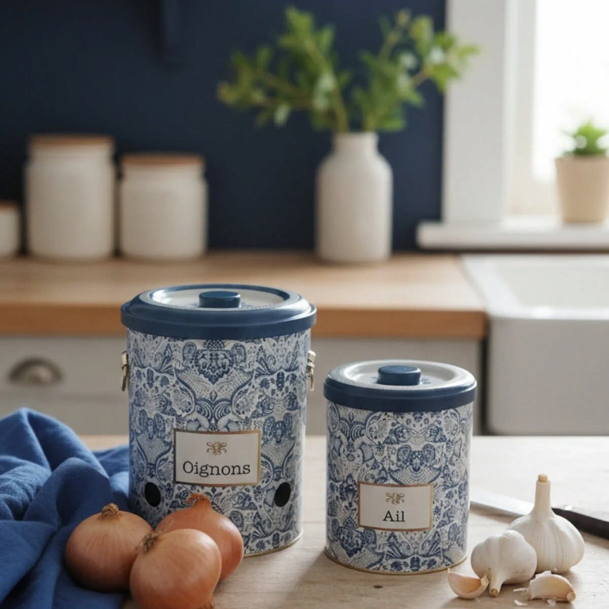Azulejos Metal Soğan ve Sarımsak Saklama Kabı 2'li Set - 5 Lt & 2.5 Lt — Ekmeklik — görsel 1 / 5 — Tinbox