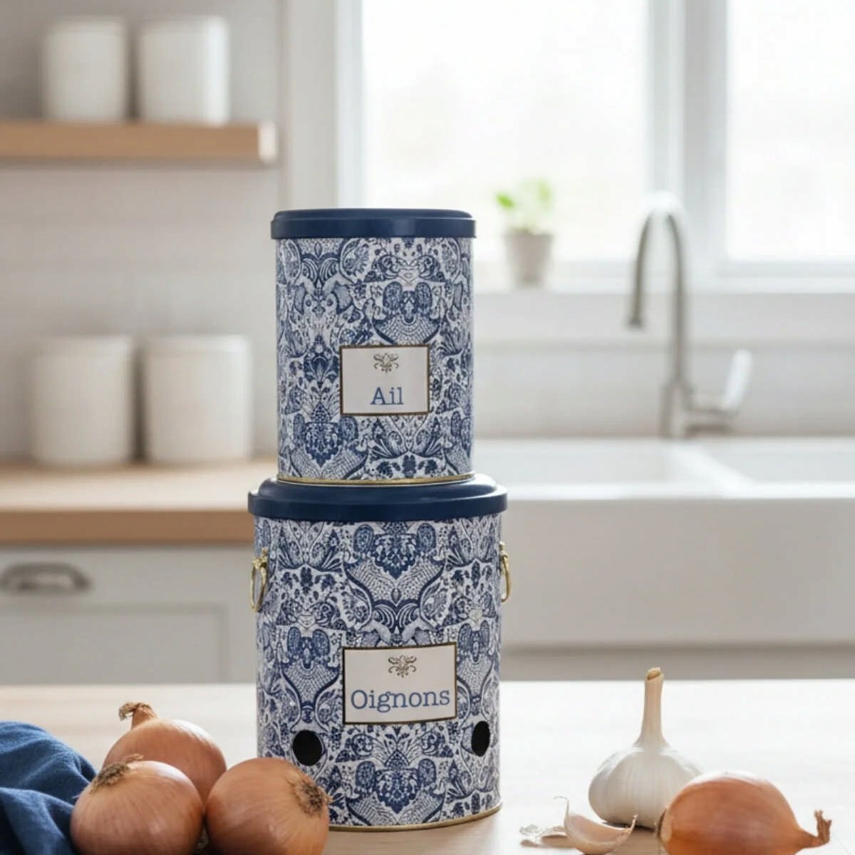 Azulejos Metal Soğan ve Sarımsak Saklama Kabı 2'li Set - 5 Lt & 2.5 Lt — Ekmeklik — görsel 2 / 5 — Tinbox