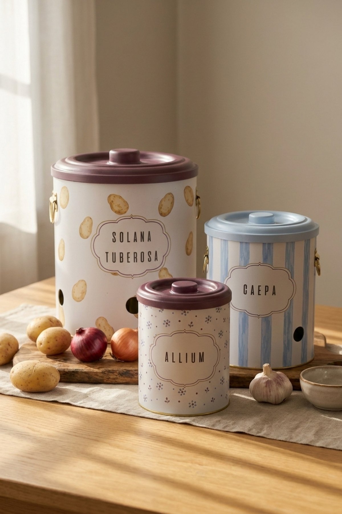 Pat-Soğan-Sarımsak 3 lü Set/Damson — Patates Soğan ve Sarımsak Saklama Kabı — görsel 2 / 2 — Tinbox