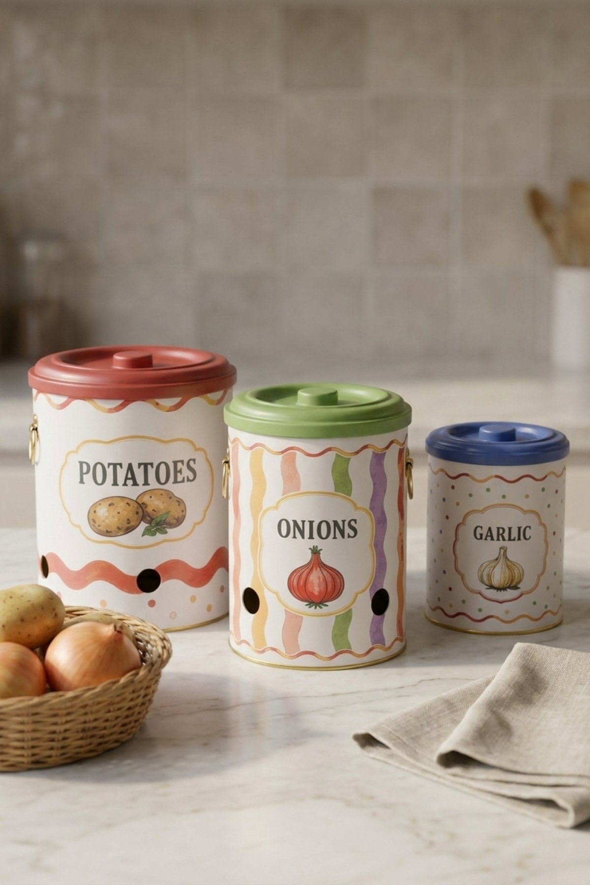 Pat-Soğan-Sarımsak 3 lü Set/Dopamine — Patates Soğan ve Sarımsak Saklama Kabı — görsel 3 / 3 — Tinbox