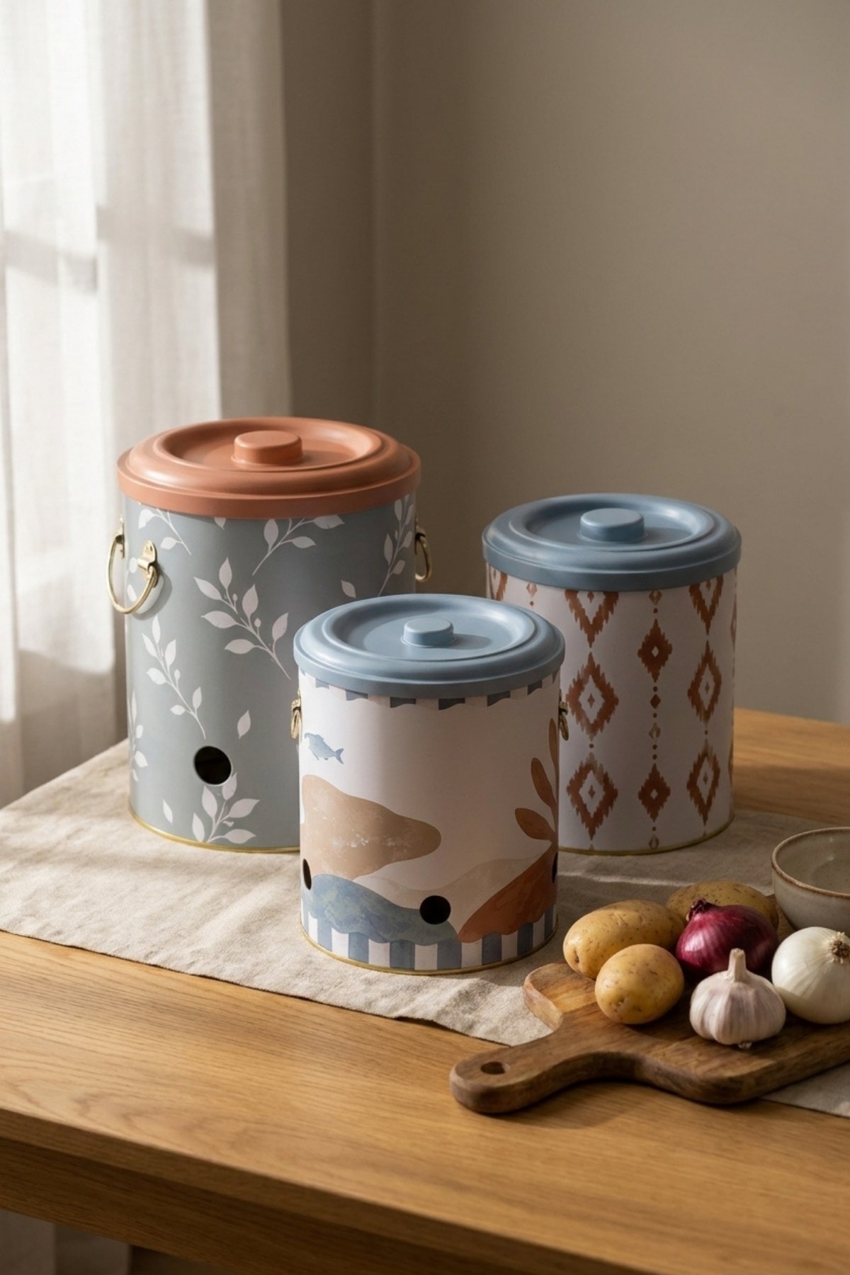 Pat-Soğan-Sarımsak 3 lü Set/Mediterraneo — Patates Soğan ve Sarımsak Saklama Kabı — Tinbox