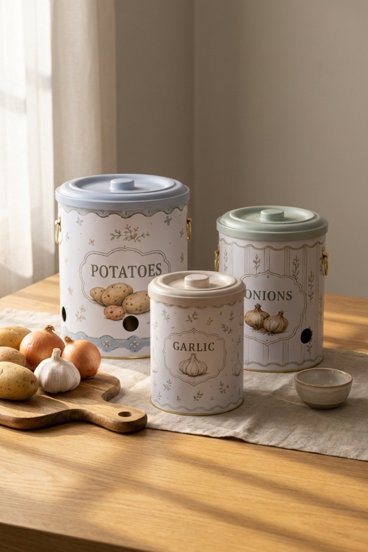 Pat-Soğan-Sarımsak 3 lü Set/Spring Birds — Patates Soğan ve Sarımsak Saklama Kabı — görsel 1 / 3 — Tinbox