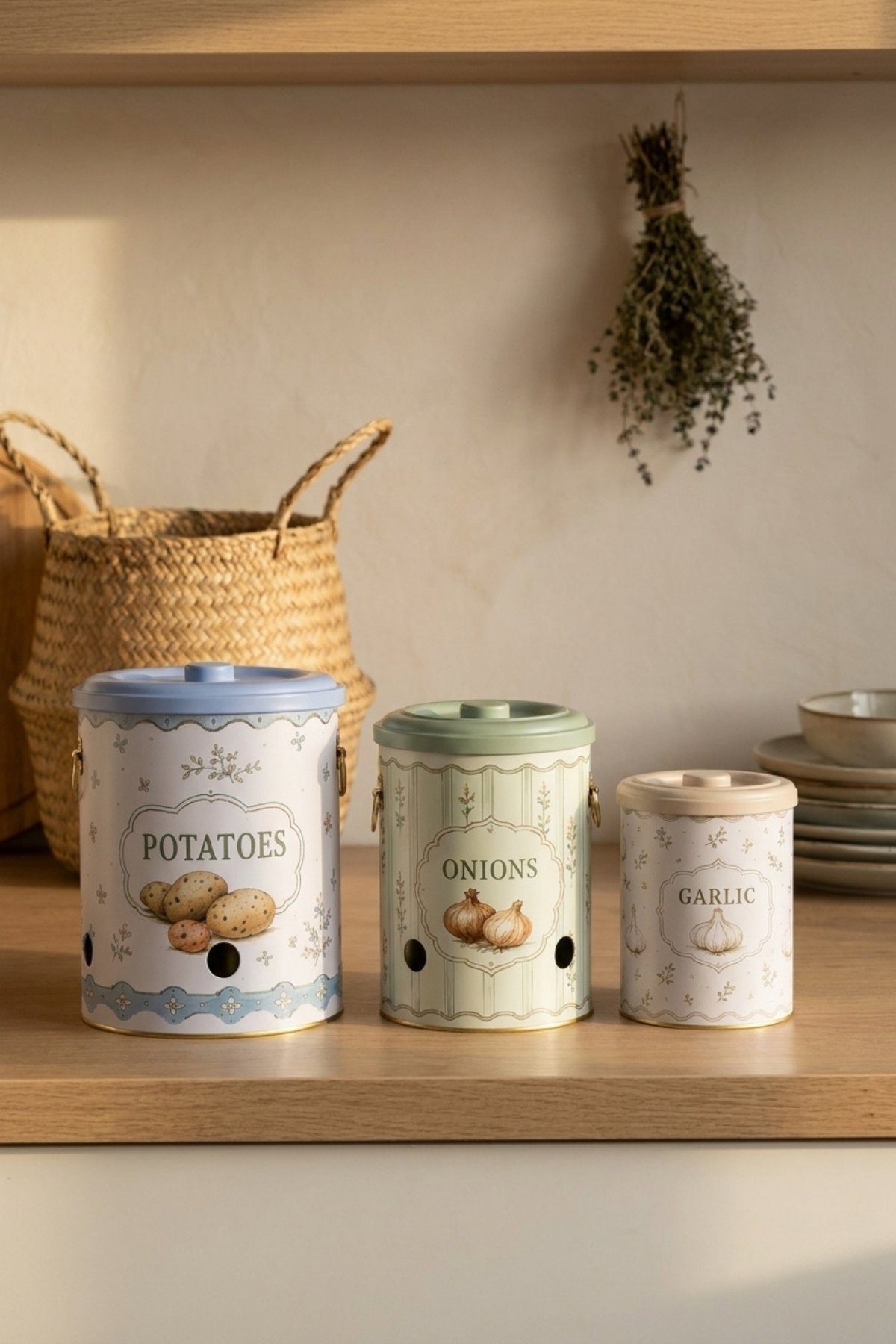 Pat-Soğan-Sarımsak 3 lü Set/Spring Birds — Patates Soğan ve Sarımsak Saklama Kabı — görsel 2 / 3 — Tinbox