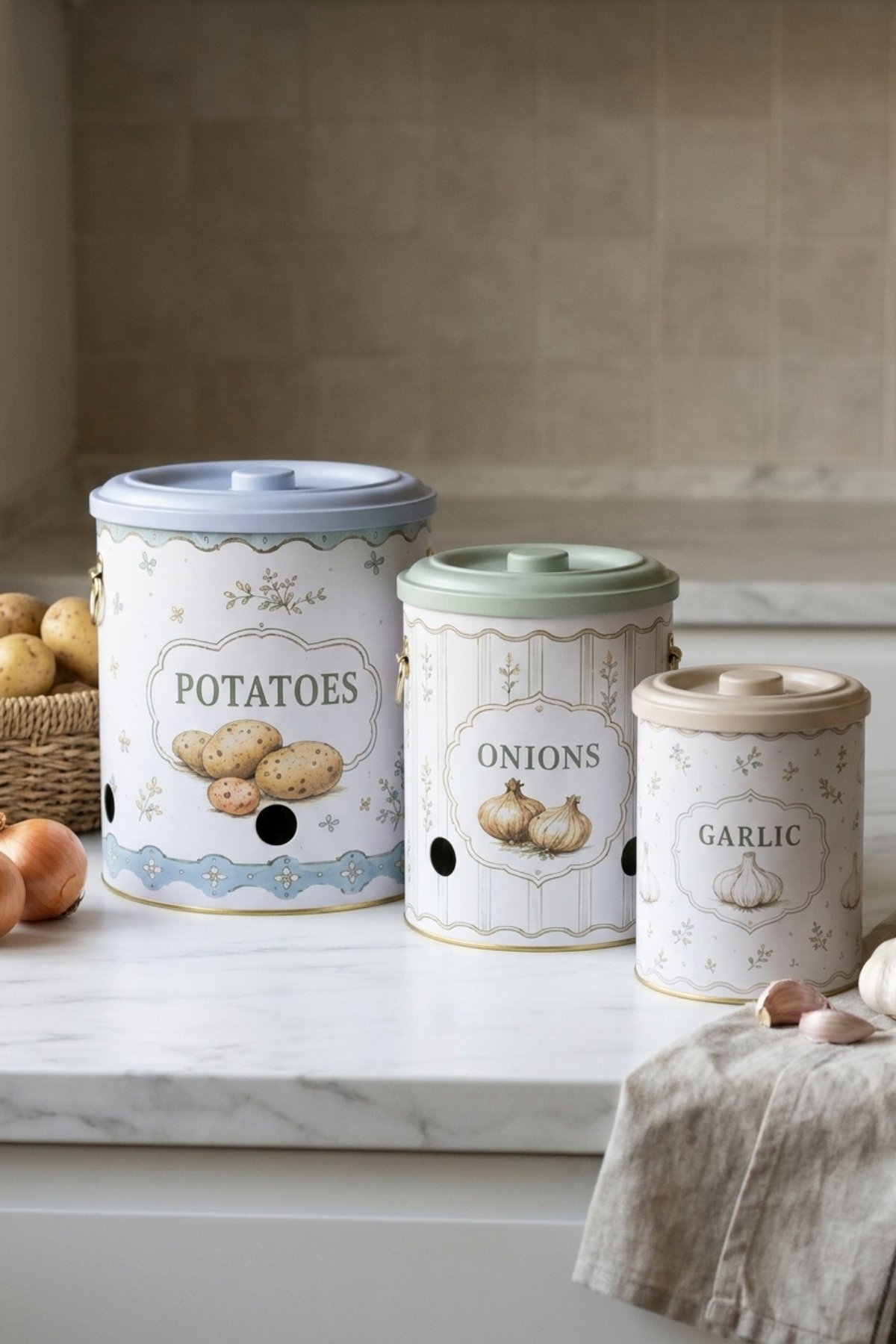 Pat-Soğan-Sarımsak 3 lü Set/Spring Birds — Patates Soğan ve Sarımsak Saklama Kabı — görsel 3 / 3 — Tinbox