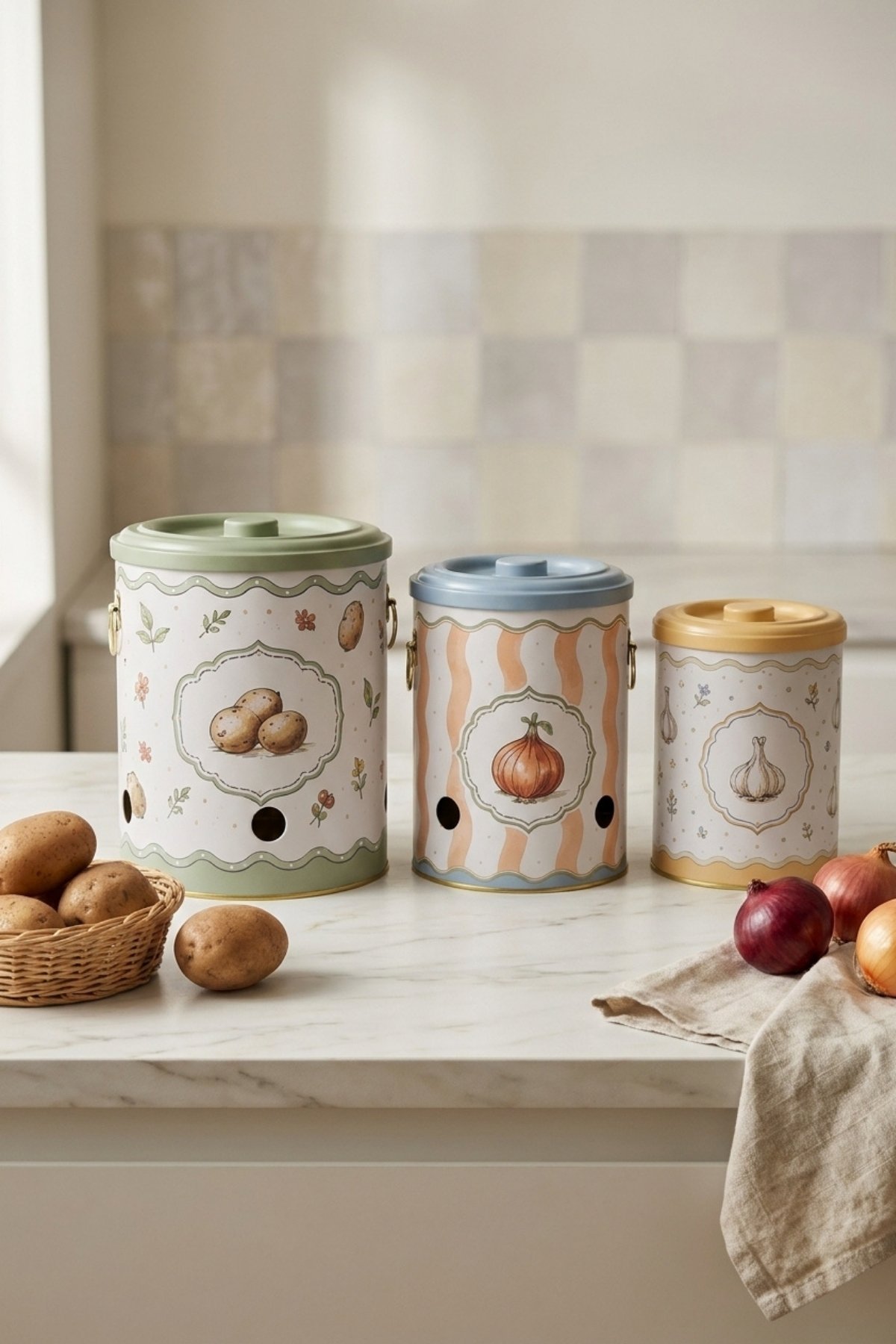 Pat-Soğan-Sarımsak 3 lü Set/Whimsical — Patates Soğan ve Sarımsak Saklama Kabı — görsel 1 / 3 — Tinbox