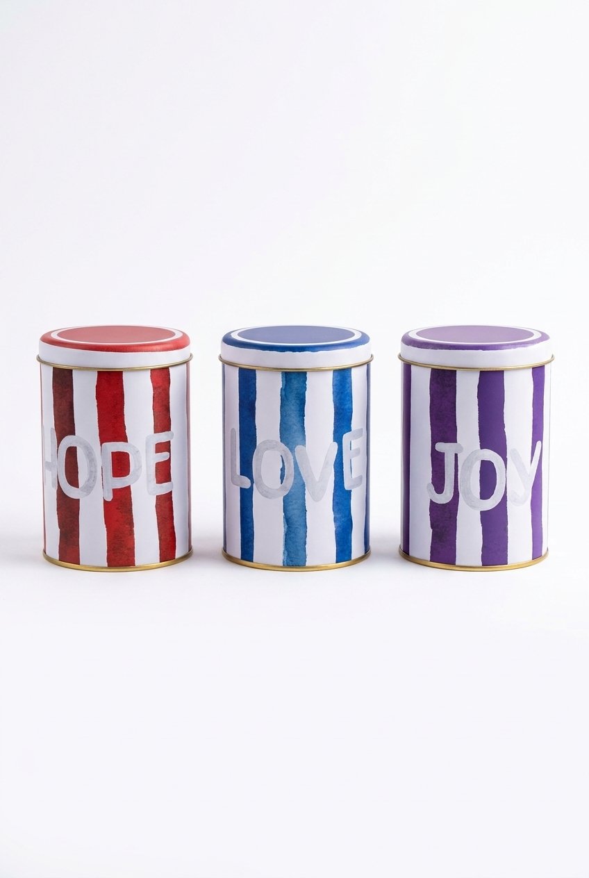 3 Parça Yuvarlak Metal Dekoratif Kutu 9 cm x 14 cm / Aura — Yeni Ürünler (Taslak) — Tinbox