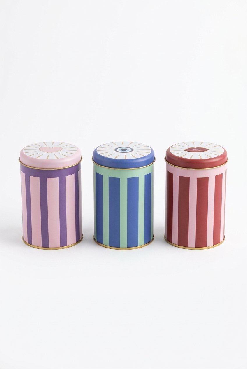 3 Parça Yuvarlak Metal Dekoratif Kutu 9 cm x 14 cm / Charm — Yeni Ürünler (Taslak) — Tinbox