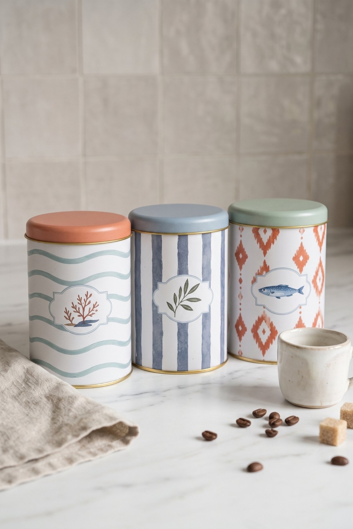 Silindir Saklama Kabı 3 lü Set Ø90/Mediterraneo — Kutu Setleri — Tinbox