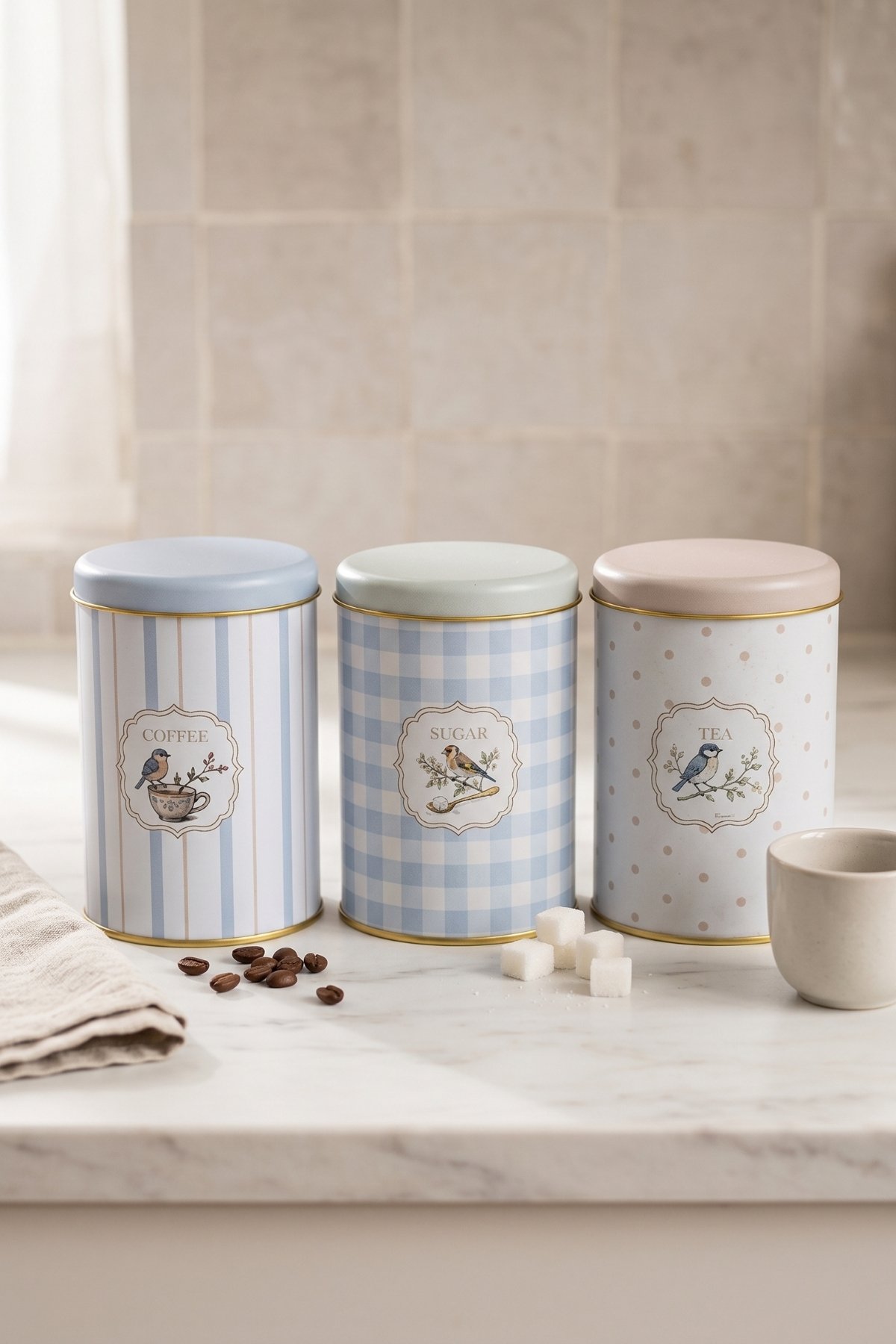 Silindir Saklama Kabı 3 lü Set Ø90/Spring Birds — Kutu Setleri — görsel 1 / 3 — Tinbox