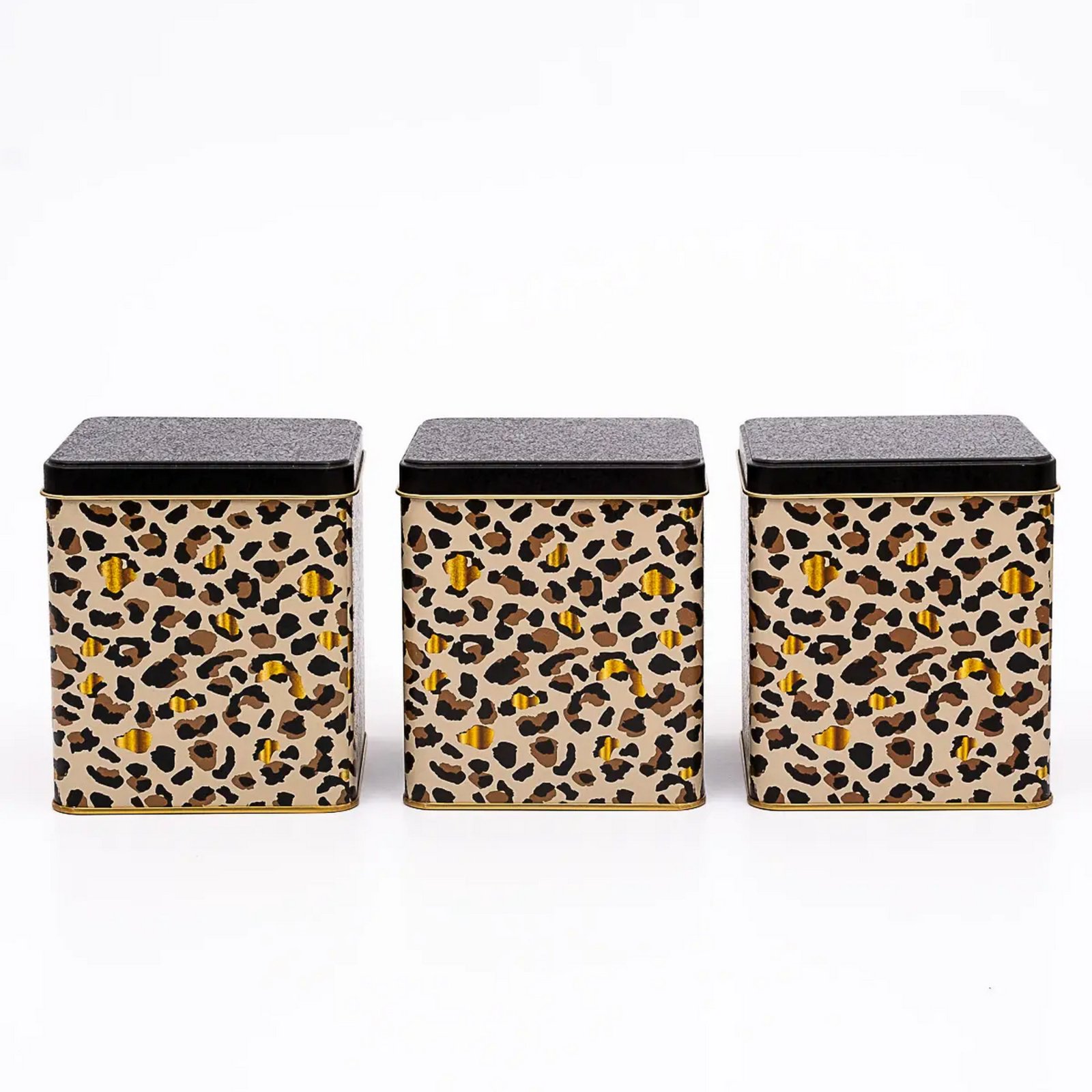 Evle Leo Leopar Desenli Kare Metal Saklama Kabı 120x120 3'lü Set (ERB49V4) — Kutu Setleri — görsel 1 / 2 — Tinbox