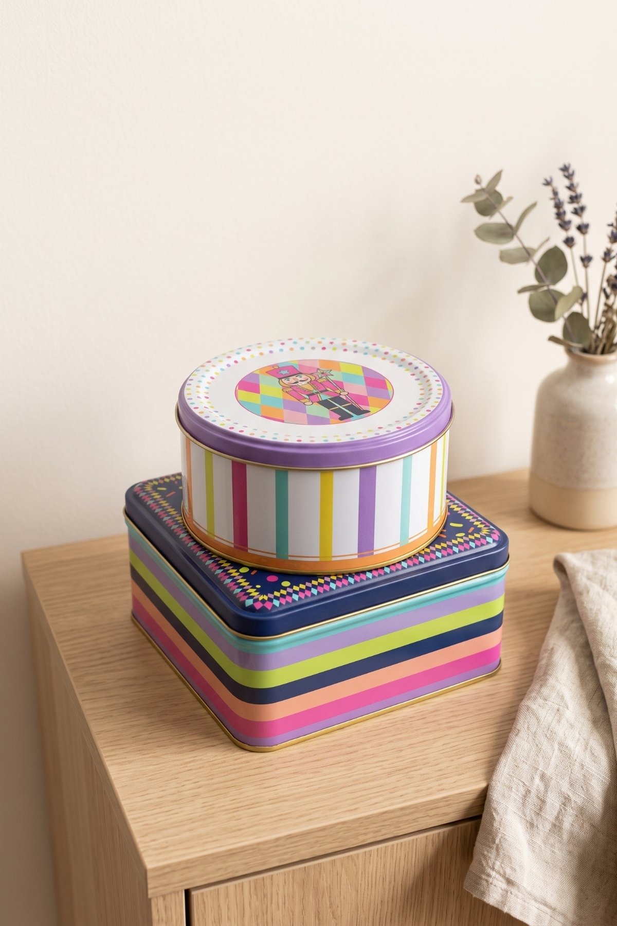Kare&Silindir Saklama Kabı 2li Set/Neon Nutcracker — Kutu Setleri — Tinbox