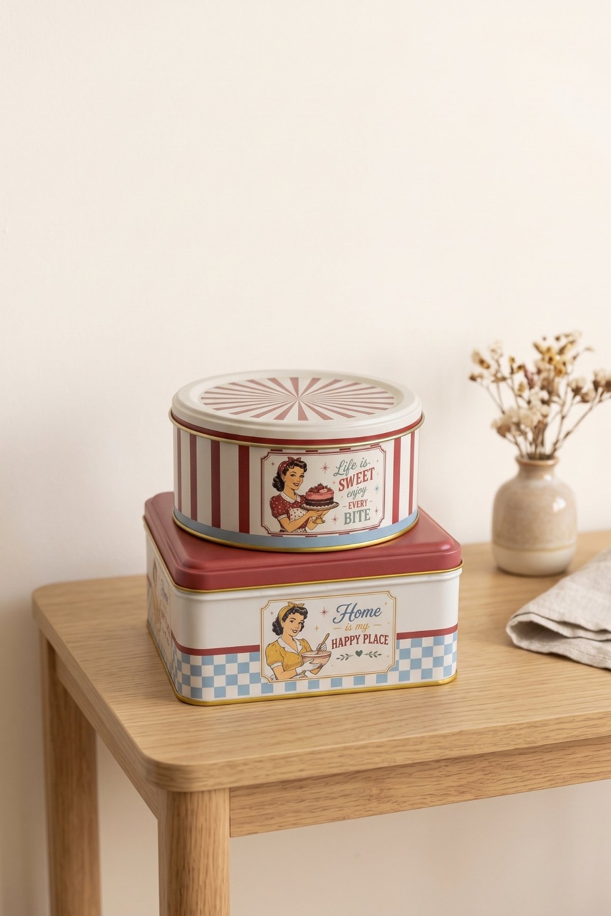 Kare&Silindir Saklama Kabı 2 li Set/Retro American — Kutu Setleri — Tinbox