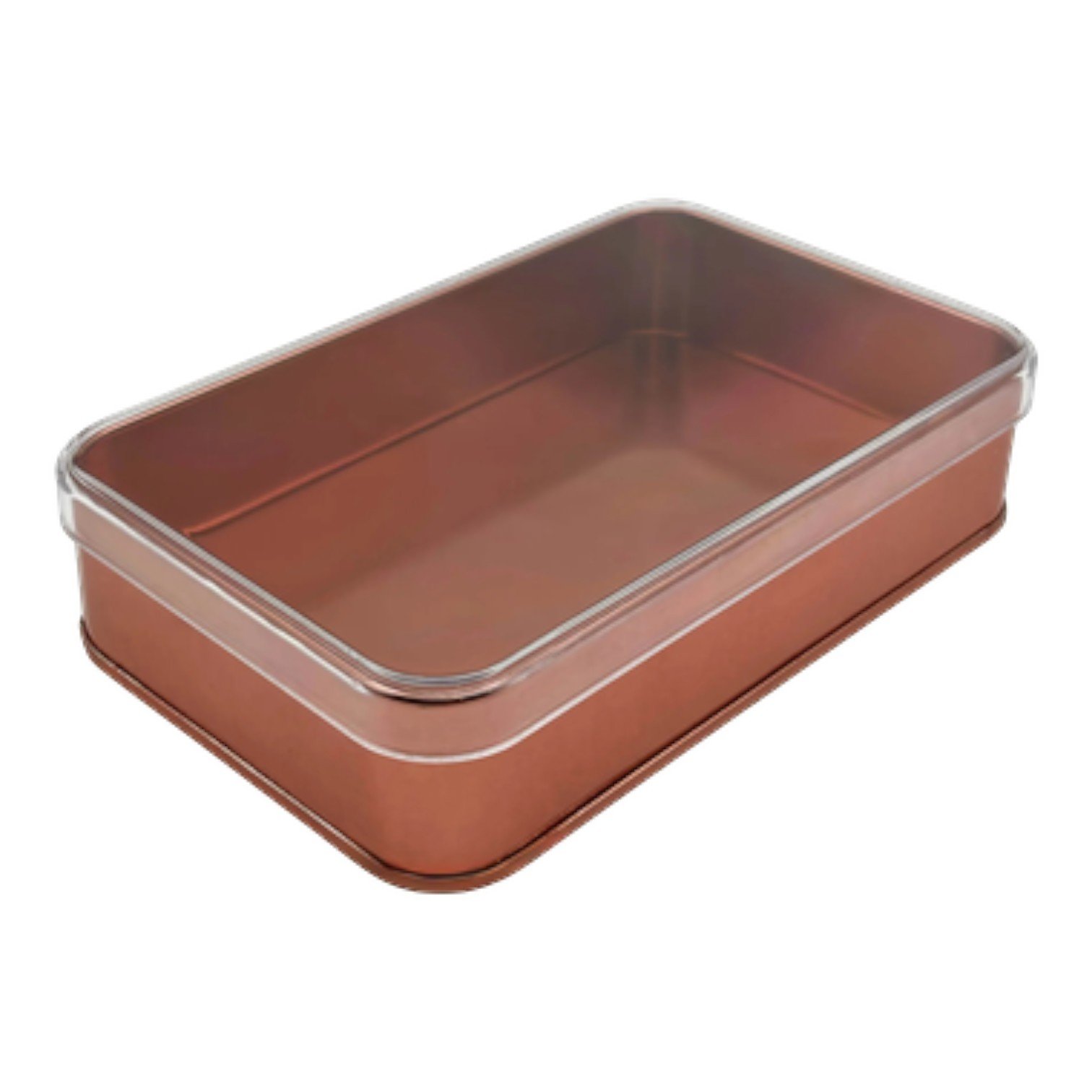 Bakır Dikdörtgen Metal Kutu | Kristal Kapaklı, Özel Baskılı (103x166x36 mm) — UV Baskı Kutular — Tinbox