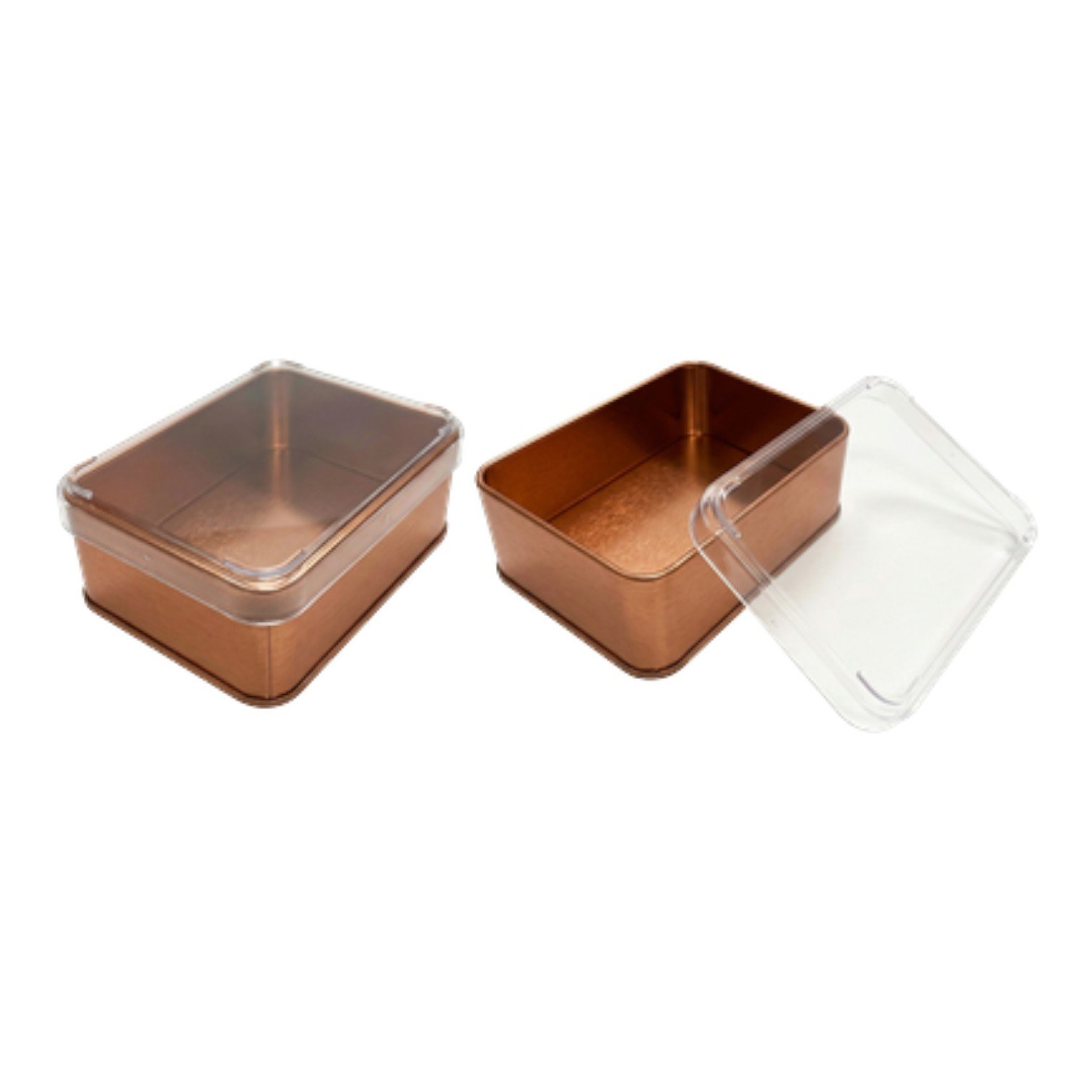 Copper Rectangular Metal Tin Box | with Crystal Lid, Custom Printed (75x100x36 mm) — Digital Printed Boxes — Tinbox