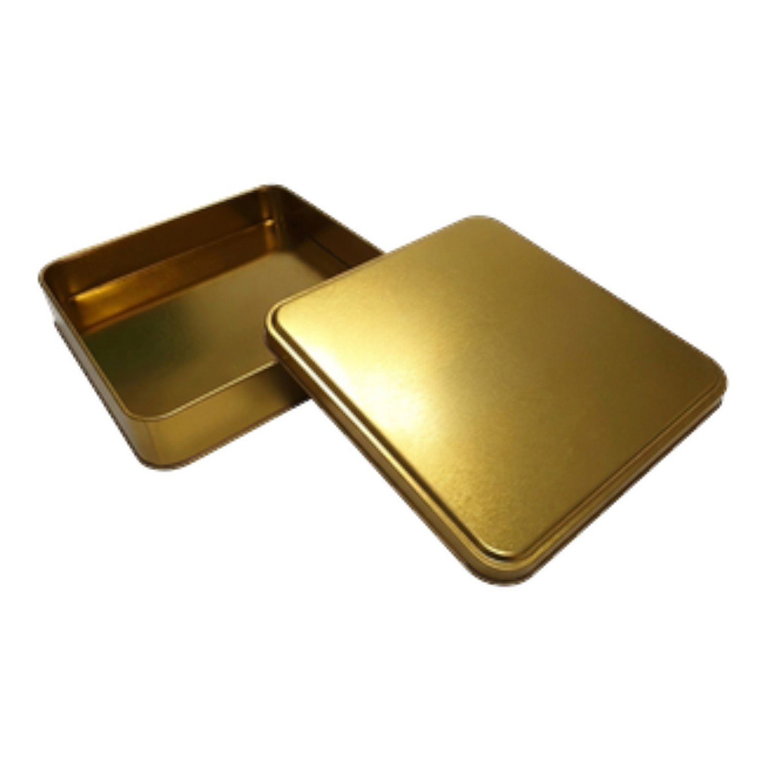 Gold Kare Metal Kutu | Özel Baskılı (215x215x40 mm) — UV Baskı Kutular — Tinbox