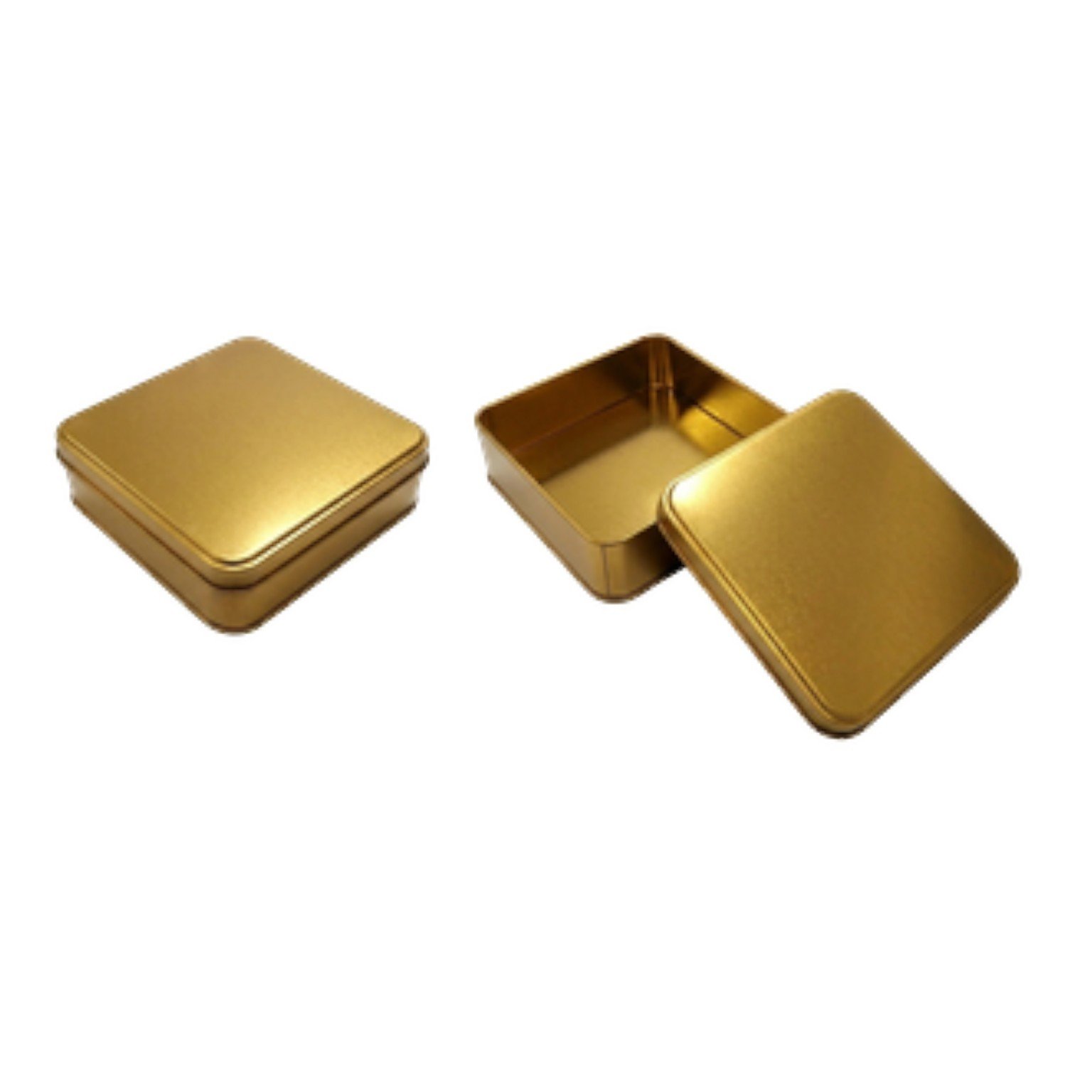 Gold Kare Metal Kutu | Özel Baskılı (120x120x40 mm) — UV Baskı Kutular — Tinbox