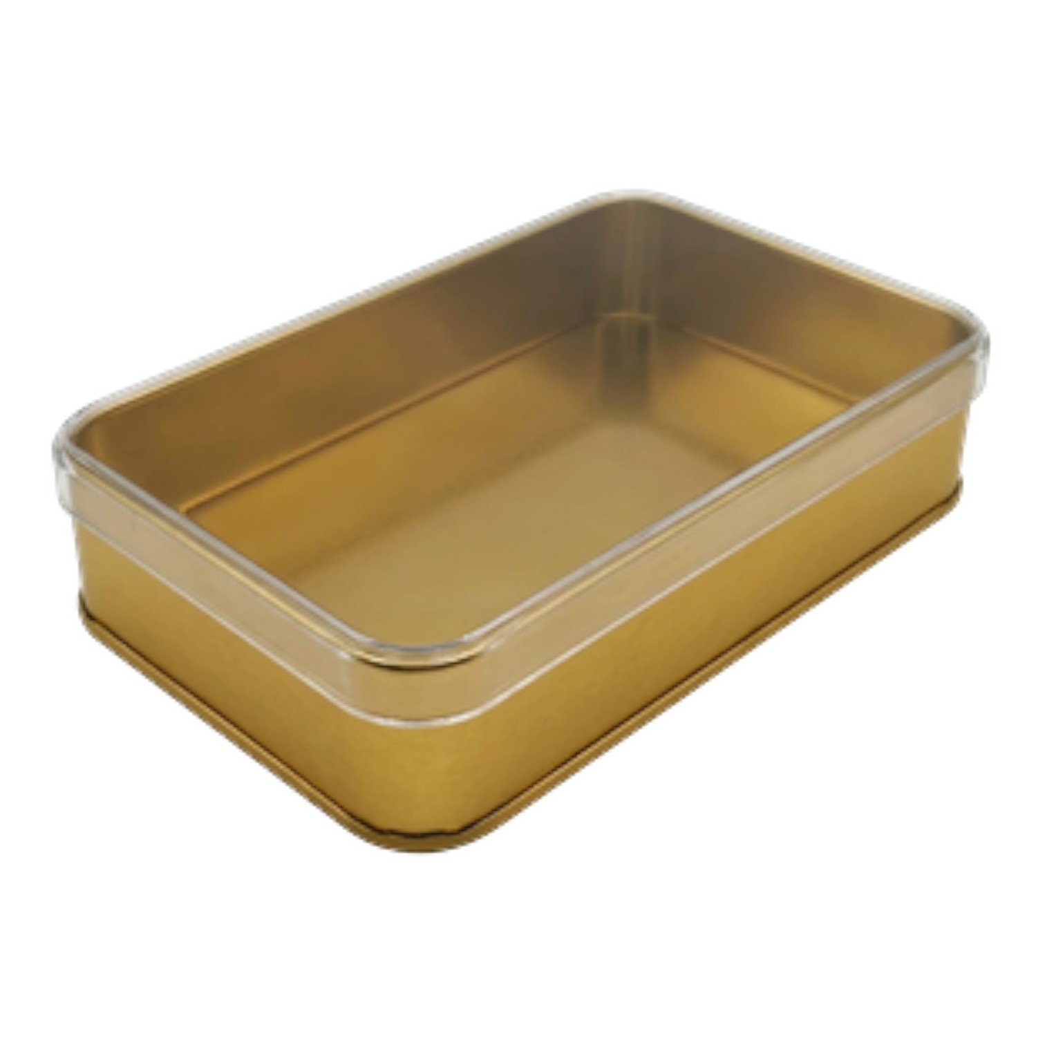 Gold Rectangular Metal Tin Box | with Crystal Lid, Custom Printed (103x166x36 mm) — Digital Printed Boxes — Tinbox