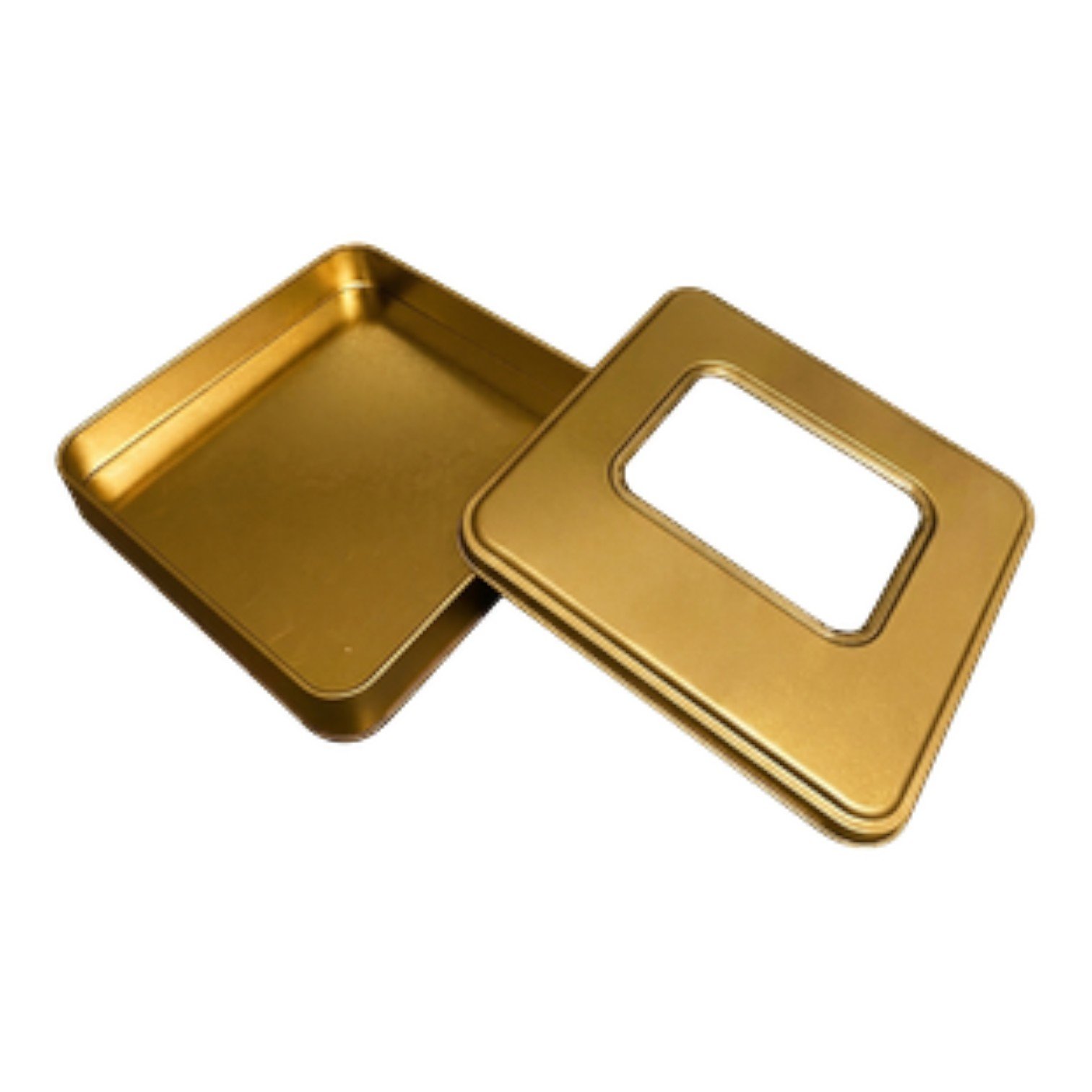 Gold Kare Metal Kutu | Pencereli, Özel Baskılı (215x215x40 mm) — UV Baskı Kutular — Tinbox