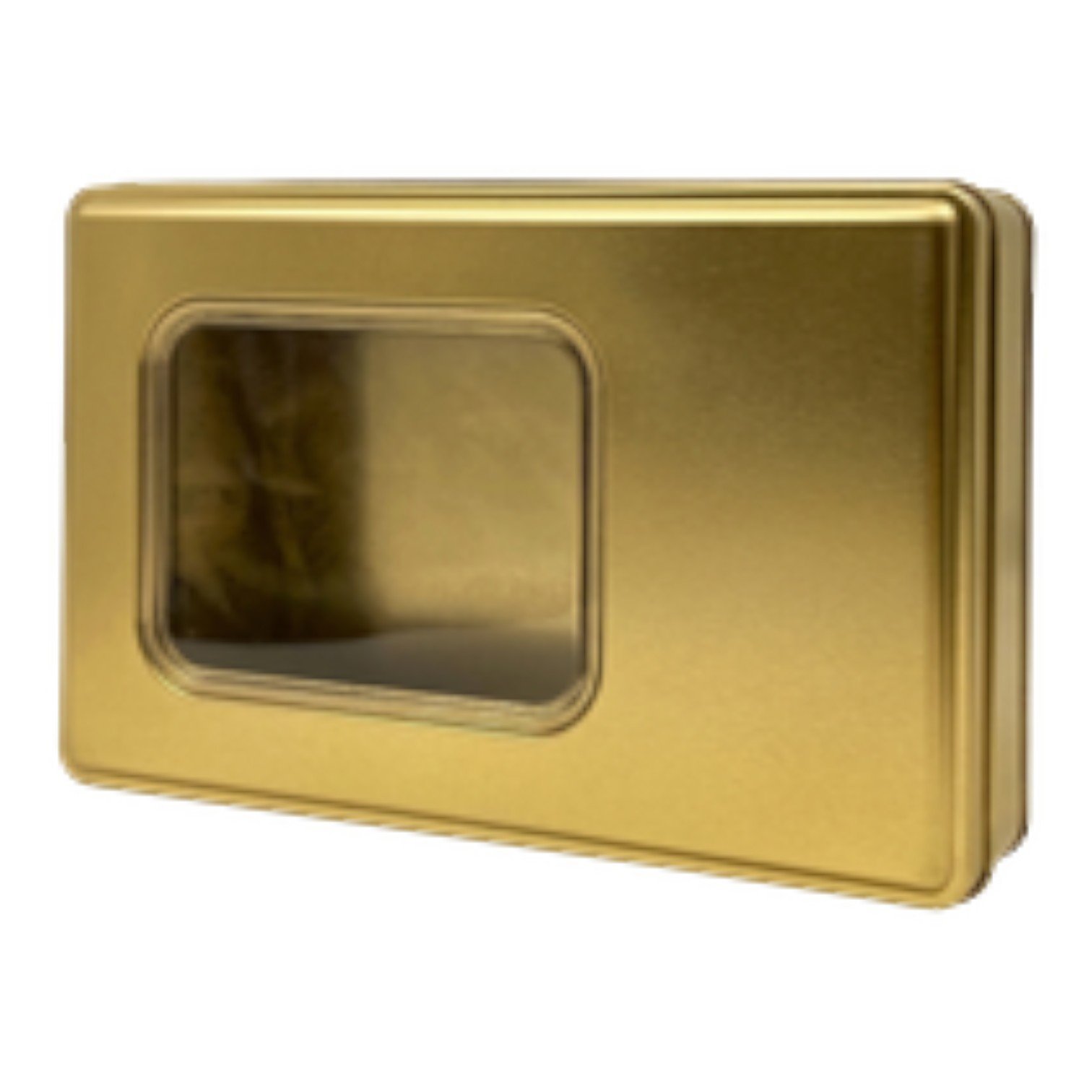 Gold Dikdörtgen Metal Kutu | Pencereli, Özel Baskılı (170x260x45 mm) — UV Baskı Kutular — Tinbox