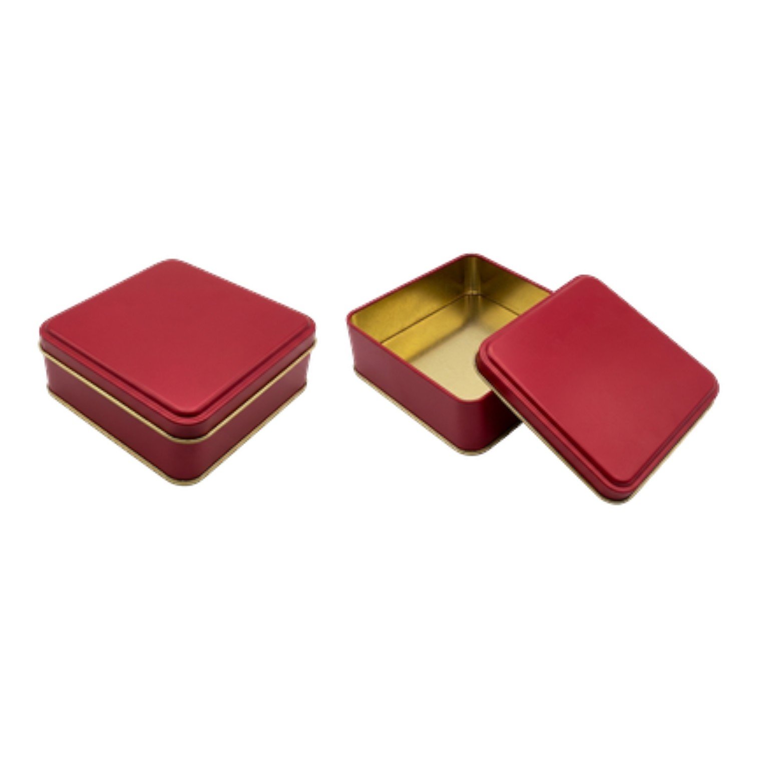 Mat Kırmızı Kare Metal Kutu | Özel Baskılı (120x120x40 mm) — UV Baskı Kutular — Tinbox