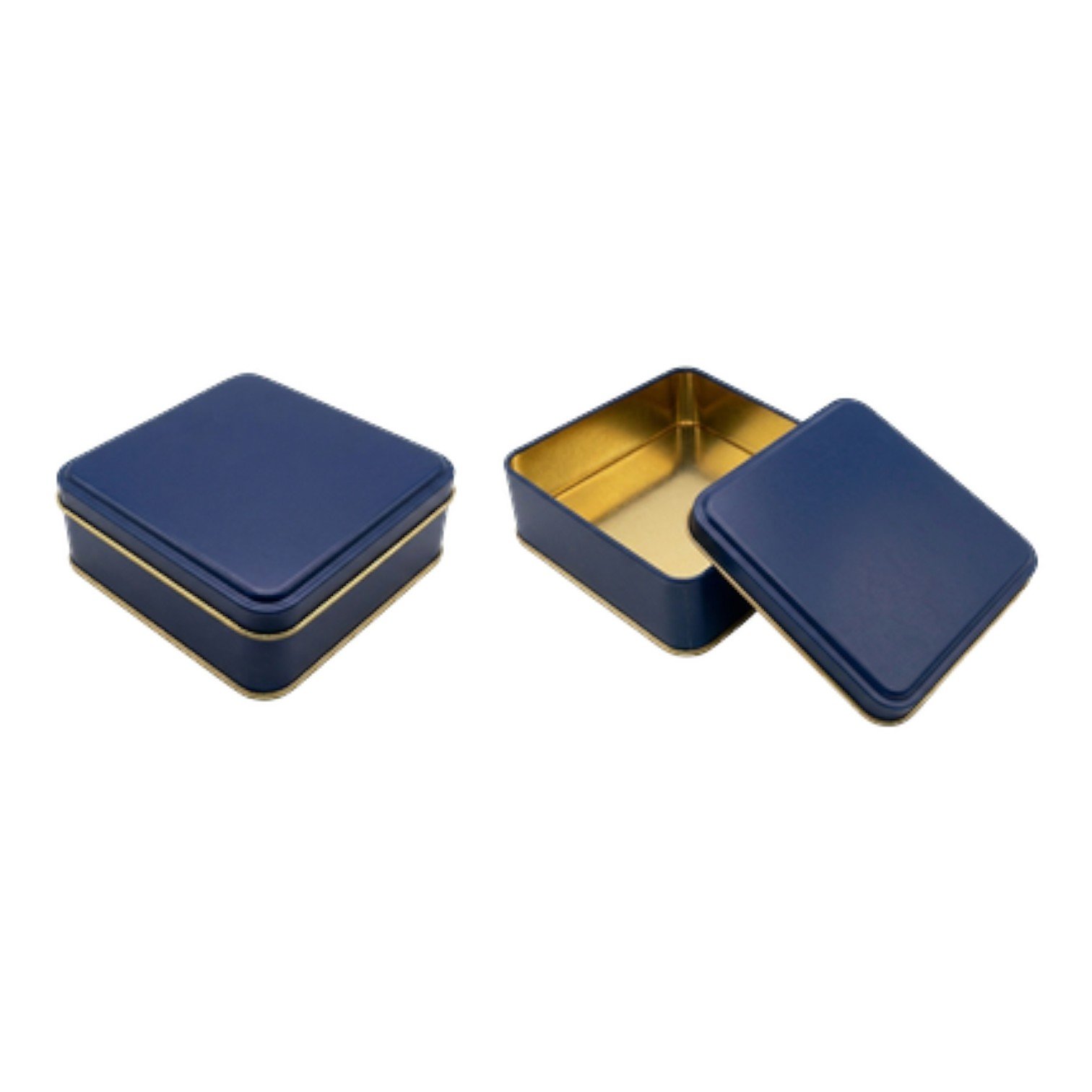 Mat Lacivert Kare Metal Kutu | Özel Baskılı (120x120x40 mm) — UV Baskı Kutular — Tinbox