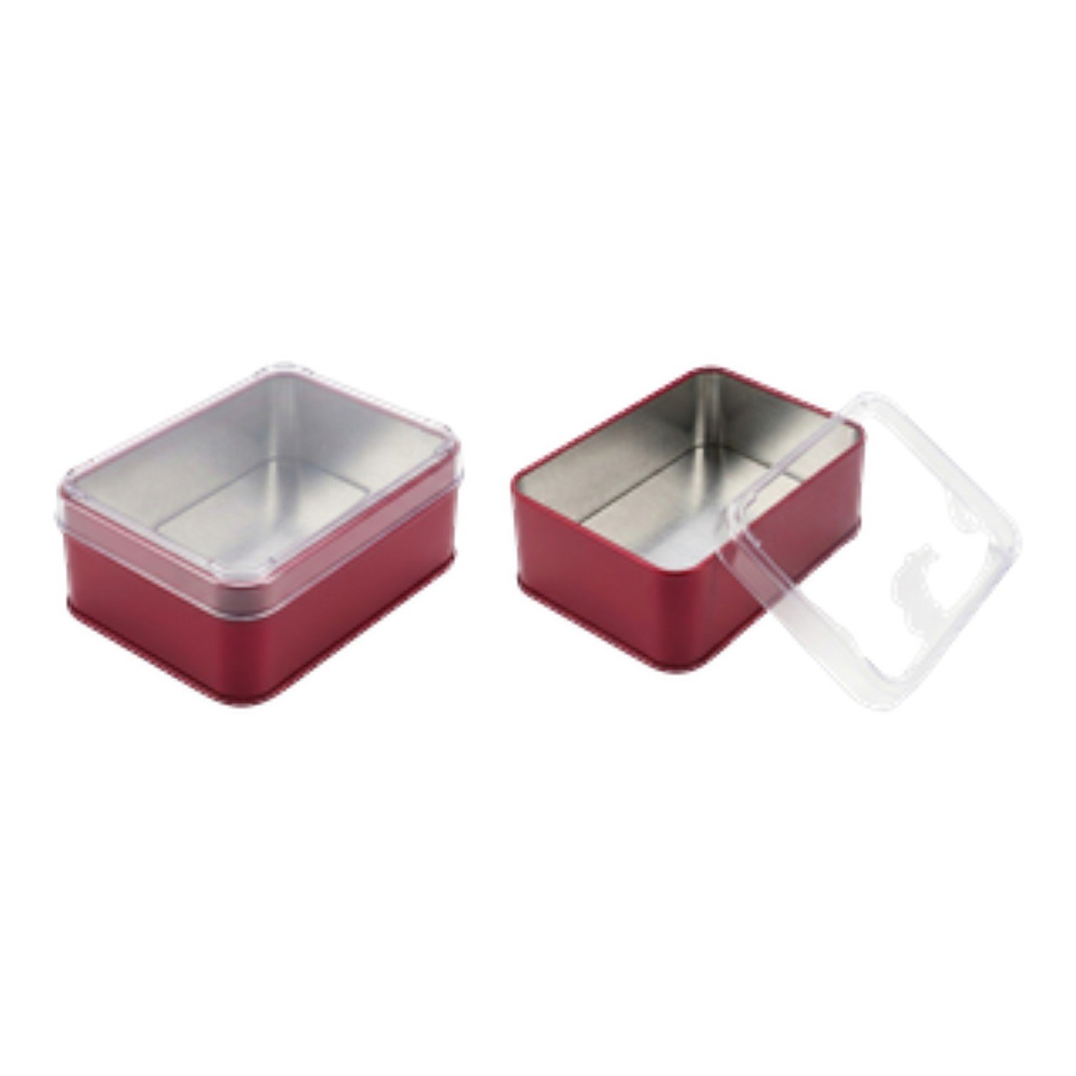 Matte Red Rectangular Metal Tin Box | with Crystal Lid, Custom Printed (75x100x36 mm)