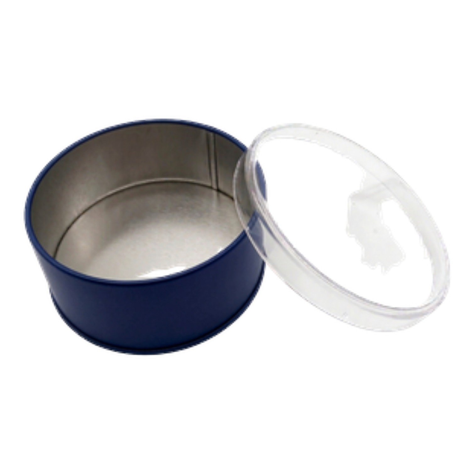Mat Lacivert Yuvarlak Metal Kutu | Şeffaf Kapaklı, Özel Baskılı (99x36 mm) — UV Baskı Kutular — Tinbox