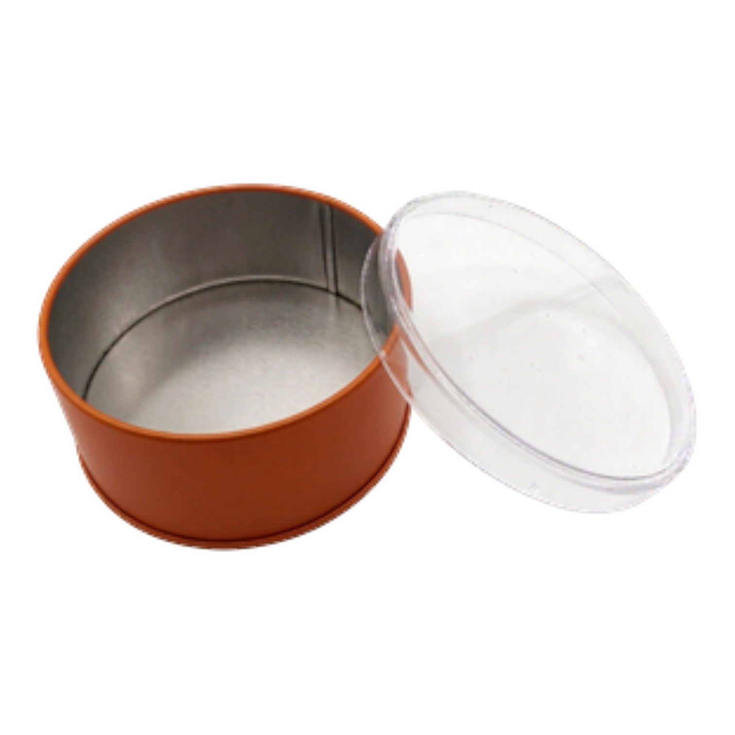 Mat Turuncu Yuvarlak Metal Kutu | Şeffaf Kapaklı, Özel Baskılı (99x36 mm) — UV Baskı Kutular — Tinbox