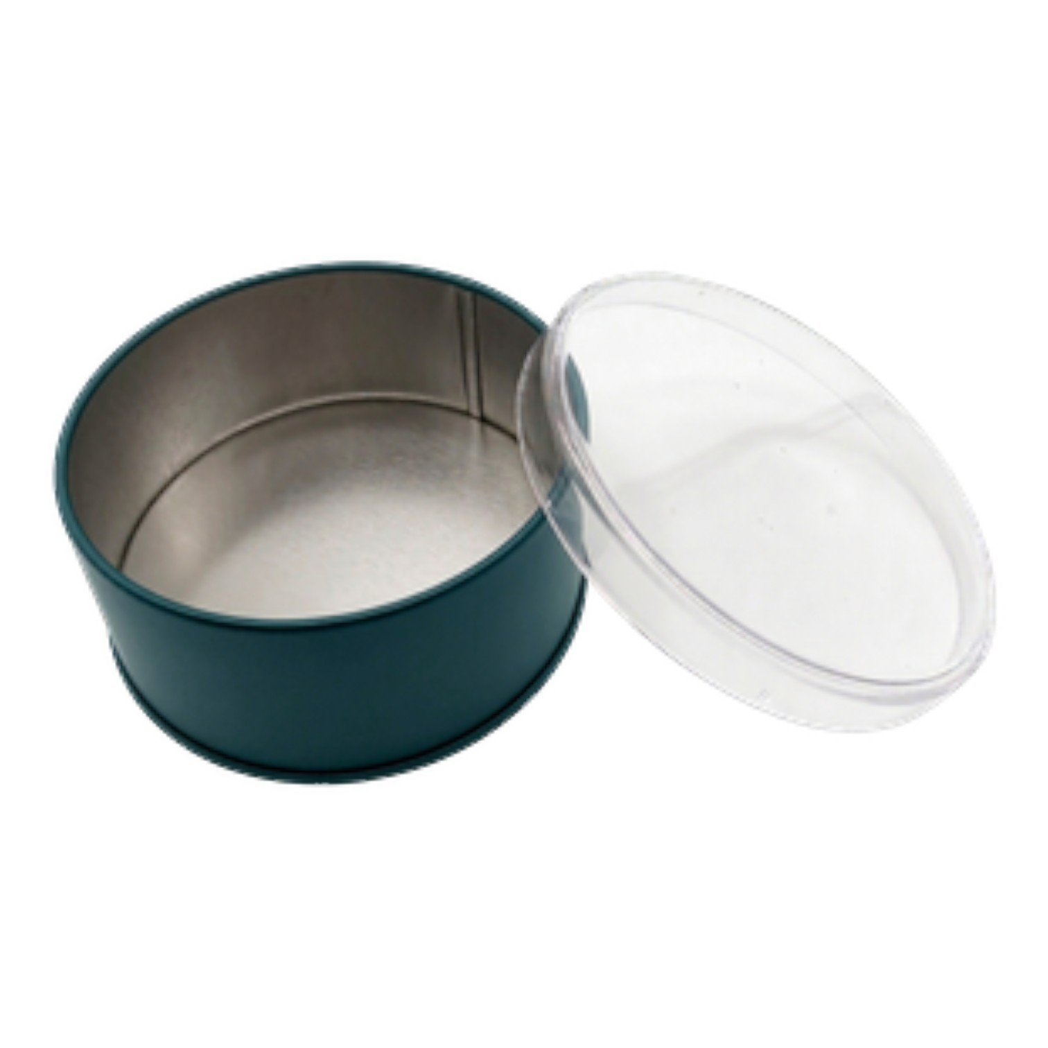 Mat Yeşil Yuvarlak Metal Kutu | Şeffaf Kapaklı, Özel Baskılı (99x36 mm) — UV Baskı Kutular — Tinbox