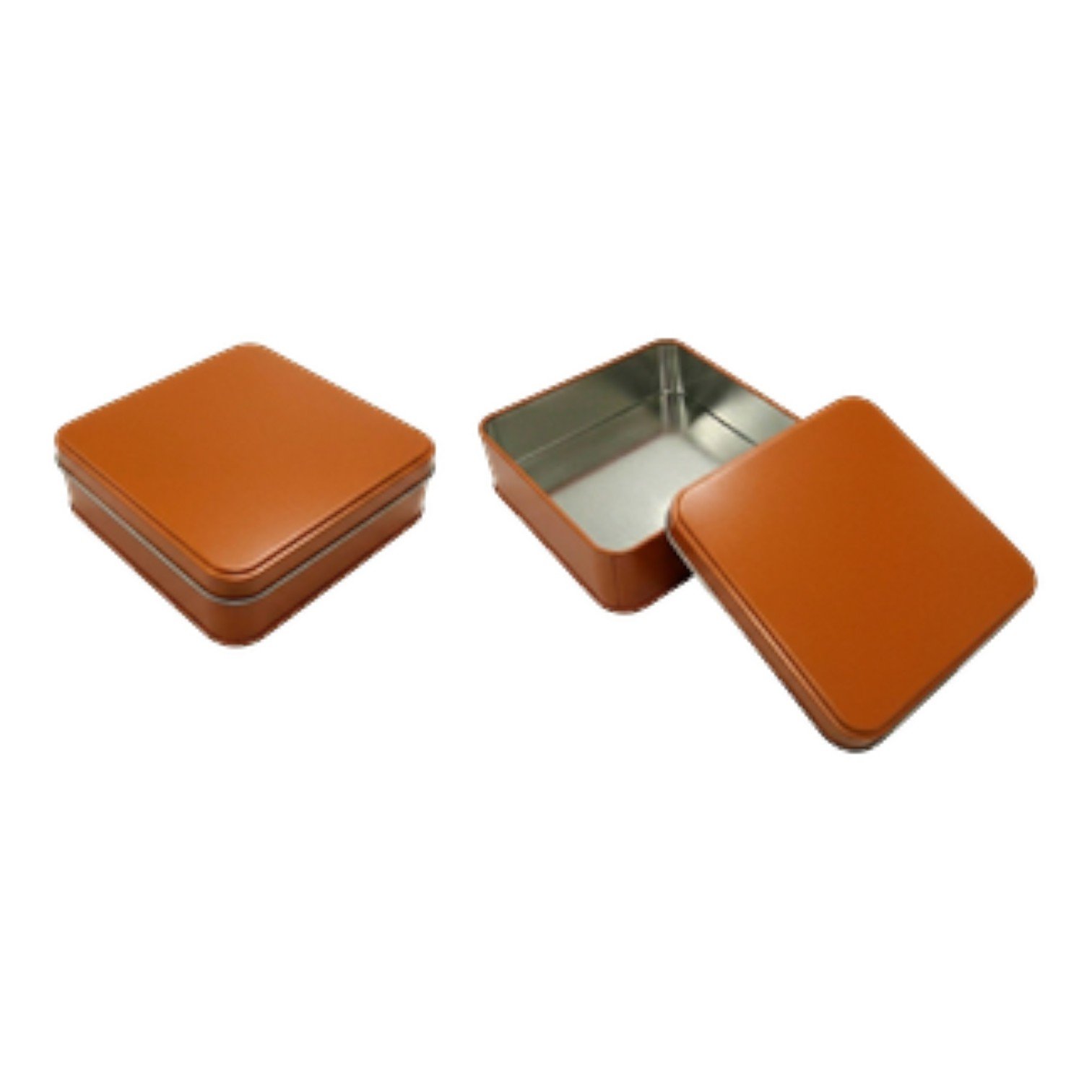 Mat Turuncu Kare Metal Kutu | Özel Baskılı (158x158x40 mm) — UV Baskı Kutular — Tinbox