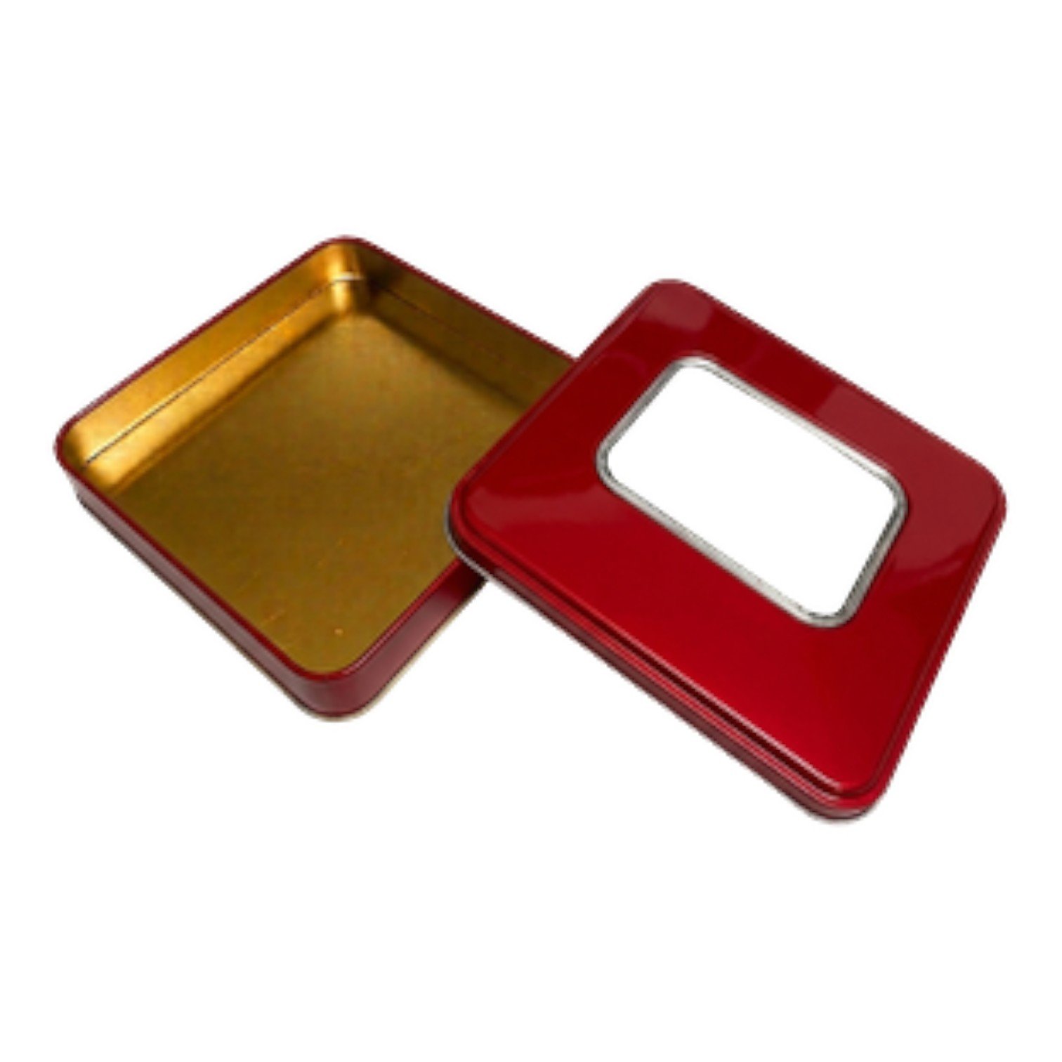 Matte Red Square Metal Tin Box | with Window, Custom Printed (215x215x40 mm)